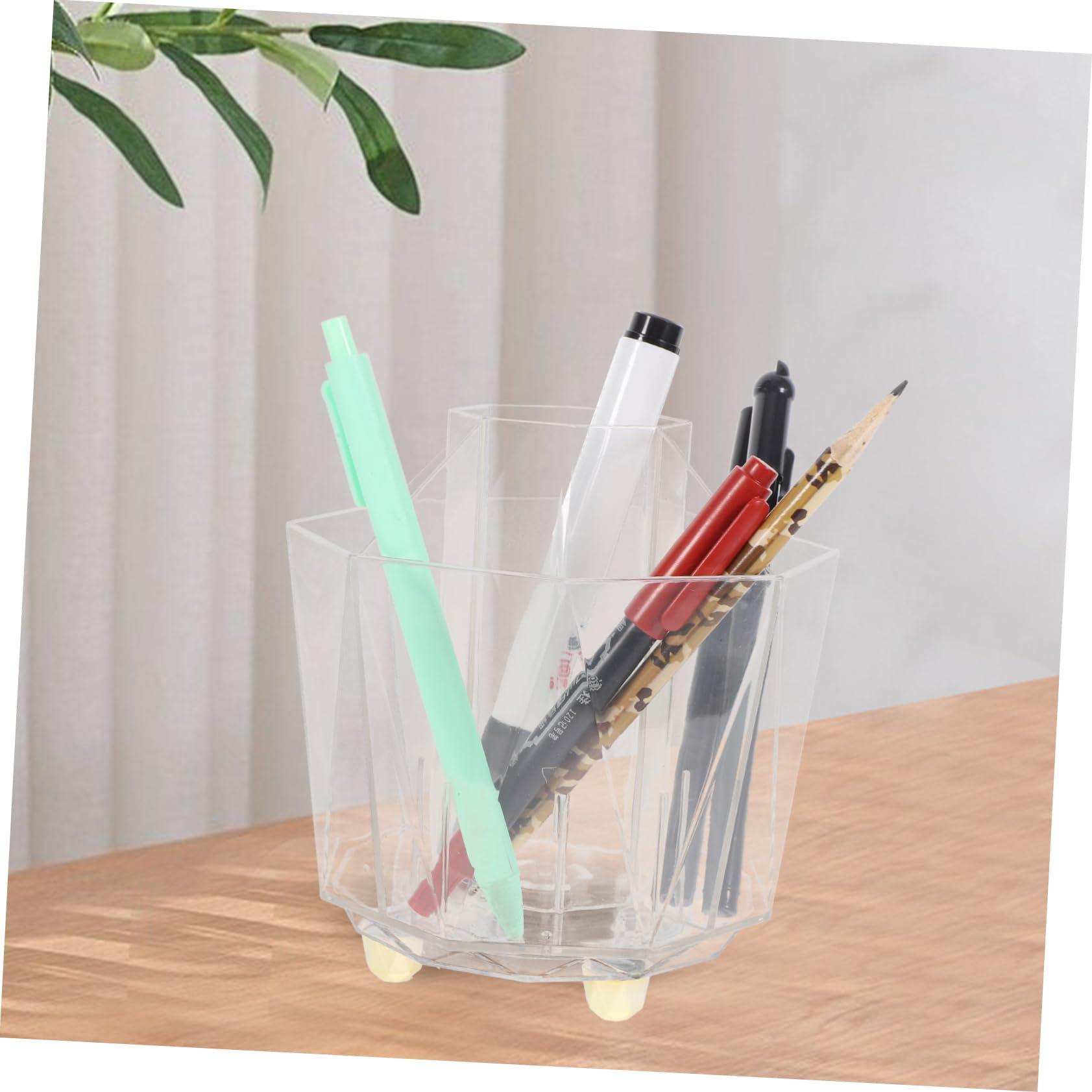 MUCKLILY MUCKLILY Rotating Makeup Brush Holder Elegant Transparent Multi Functional Organizer with 5 Compartments for Desk Vanity and Office Use Makeup Brush Organizer and