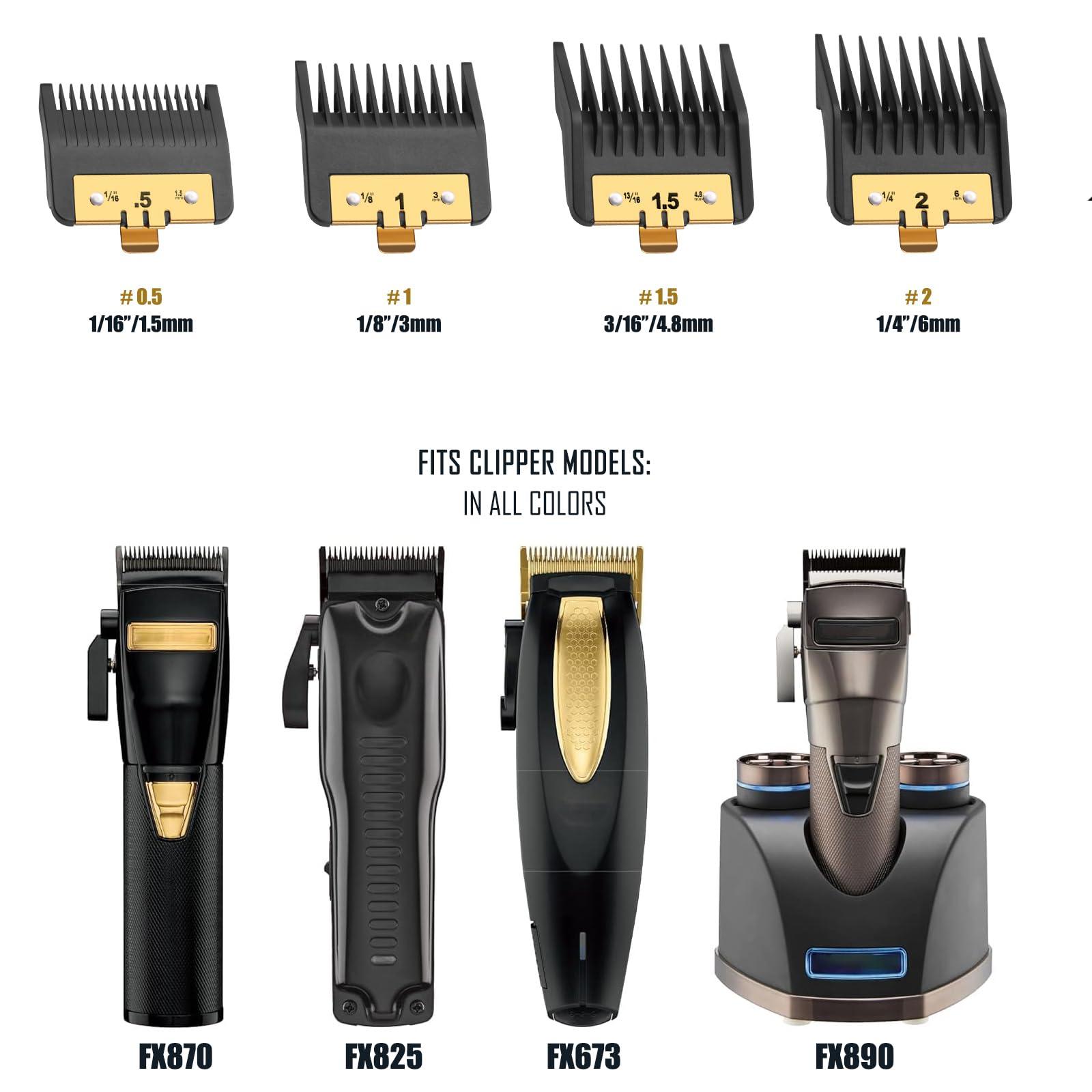 Audoc 4PCS Premium Clipper Guards with Metal Clip compatible with BaBylissPRO Barberology Comb Set,Cutting Lengths 1/16-1/4 , for Babyliss Clipper Guards-Fits FX870FX890FX825 and FX673 Clippers