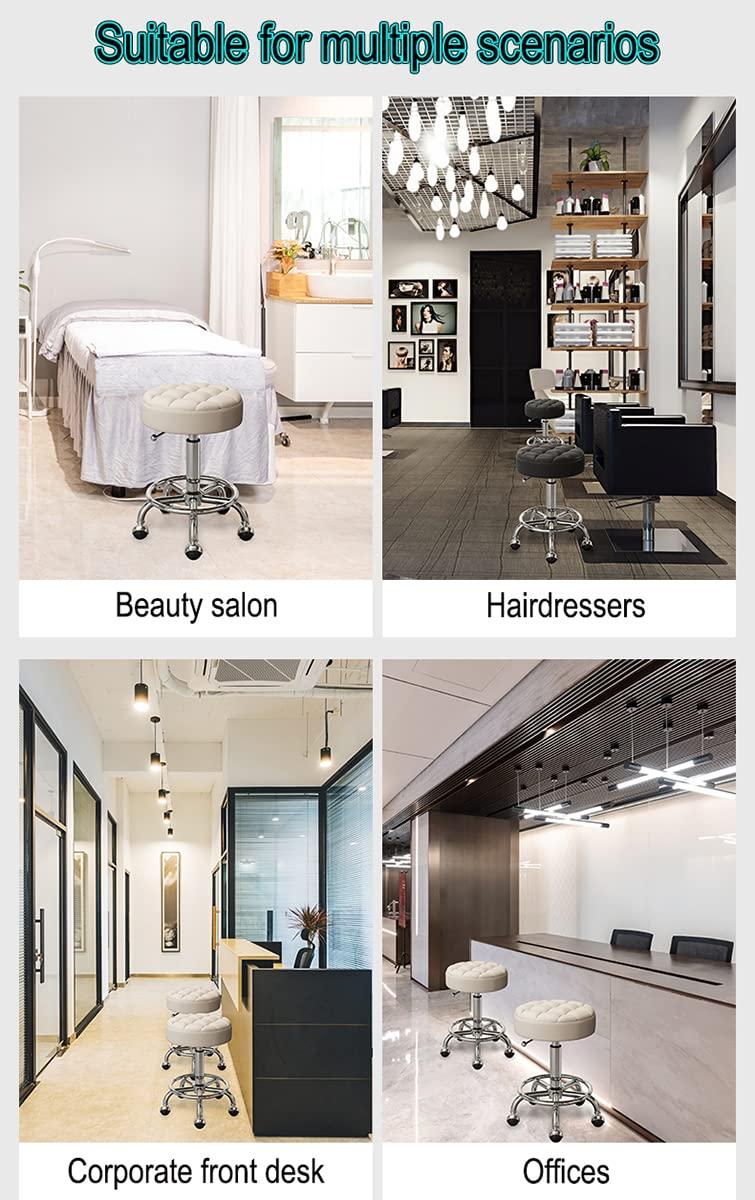 SOVORM Stool Chair Rolling Stool Height Adjustable Swivel Stool, Beauty Nail Barber Shop Stool Swivel Lift Round Stool with Pulley and Footrest for Kitchen Medical Studio,Blue (Brown) The New