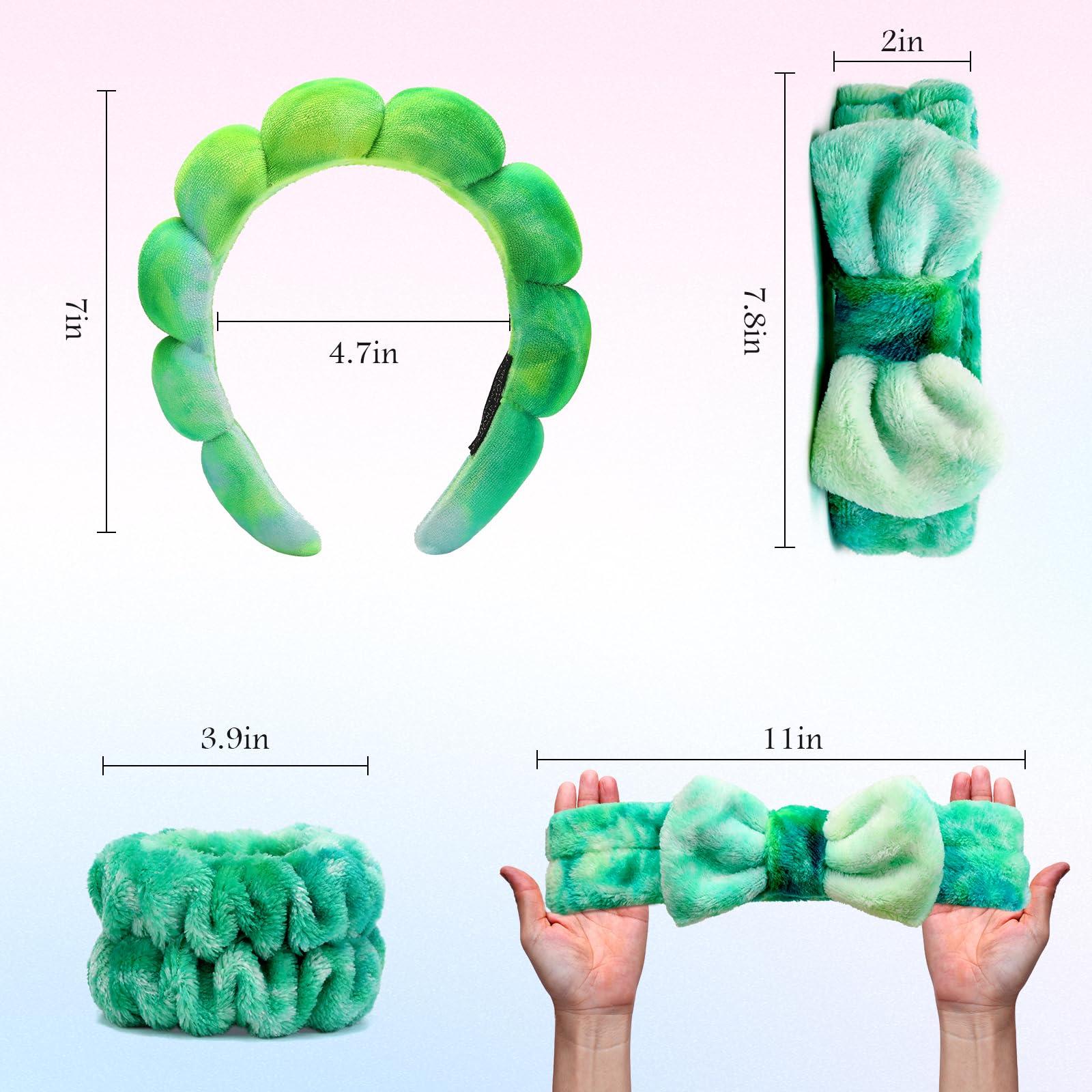 Hroevc Hroevc 4PCS Tie-Dye Spa Headband and Wristband Set for Face Washing, Puffy Facial Terry Cloth Makeup Face Wash Headband for Women GirlsTie-Dye 1