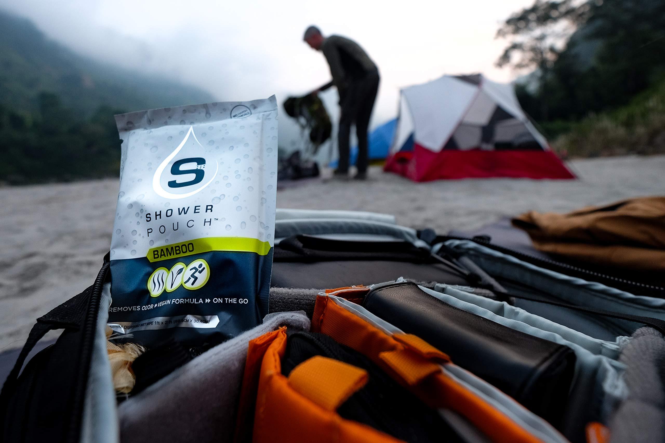 S SHOWER POUCH Shower Pouch XL (2' x 1') Bathing Body Wipes for Adults Aloe-Infused Heatable & Reusable Bath Wipes for Camping, Travel, Outdoor (10 Pack) Cucumber Scent