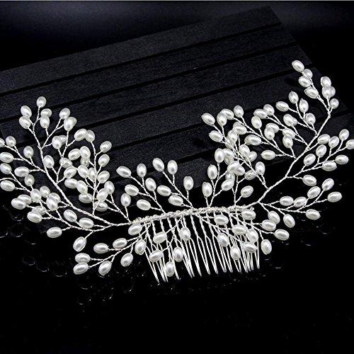 coinbuylot Bride Flower Leaf Hair Comb Wedding Crystal Pearl Clip Slide Tiara Headwear