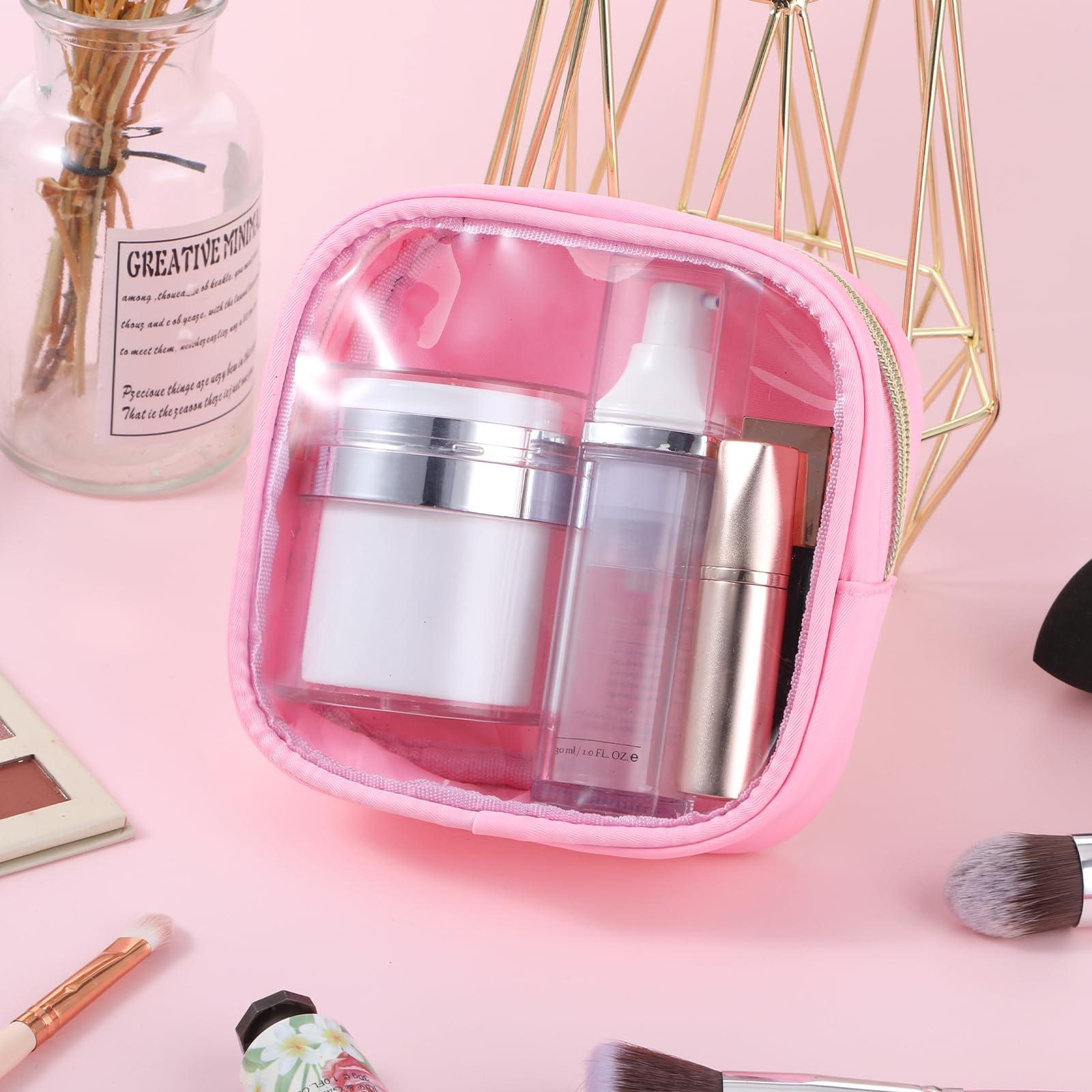TIESOME TIESOME Small Clear Makeup Bags with Zipper, Cute Waterproof Cosmetic Bag Travel Toiletry Bag PVC Transparent Makeup Organizer Bag Coin Purse Mini Makeup Bag Nylon Travel Pouch for Women(Pink)