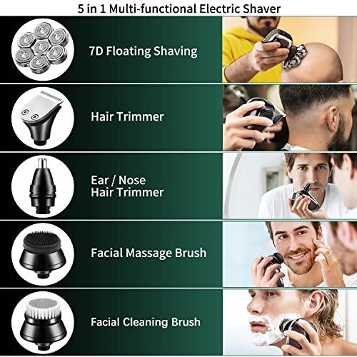 CHLANT Head Shaver for Bald Men 7D, Bald Head Shavers for Men Wet&Dry,CHLANT 5-in-1 Electric Head Shaver for Men Head Razor Cordless Rechargeable Waterproof, Electric Razor for Men Rotary Shaver Grooming Kit