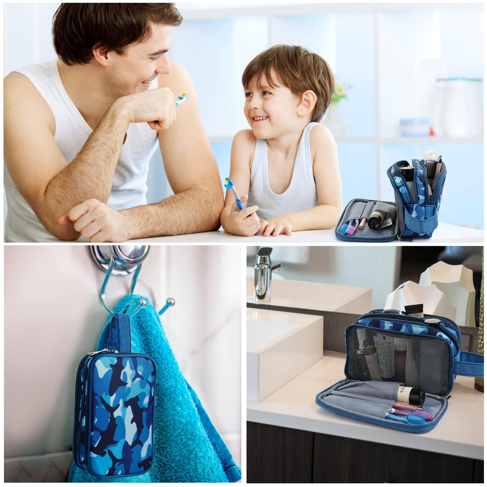 Vipdeal Vipdeal Kids Toiletry Bag for Boys, Travel Toiletry Bag for Little Young Boys Waterproof Hanging Wash Bag Toddler Traveling Toiletries, Shark Blue