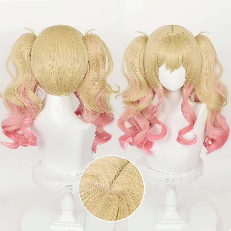 LOLITARY LOLITARY Anime Tenma Saki Cosplay Wig Women Golden Gradient Pink With Double Ponytail Heat Resistant Hair Halloween Party Wigs