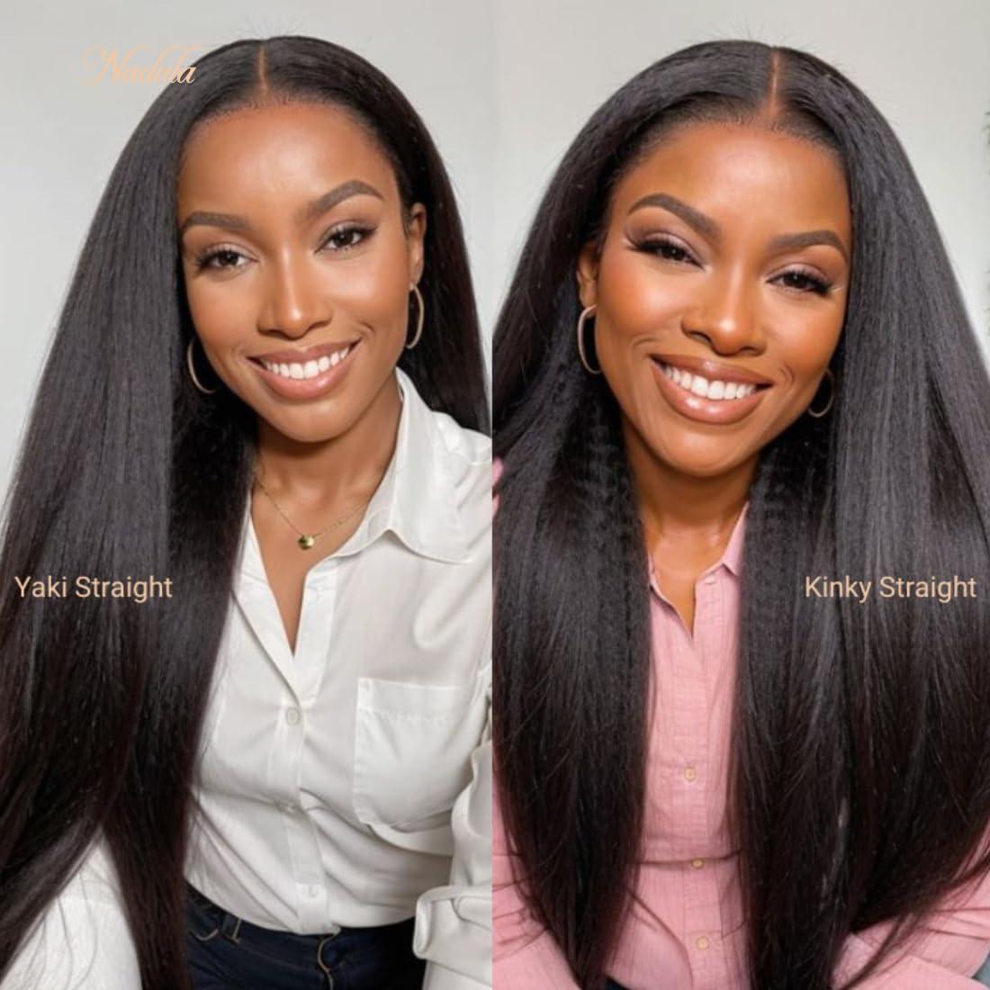 Nadula Nadula V Part Wig Yaki Straight Human Hair No Leave Out Glueless Upgraded U Part Wigs for Women,10A Yaki Straight V-part Wigs V Shape Clip in Half Wig Ready to Go 150% Density 16inch