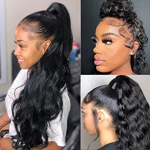 Caijuxing 16 Inch 360 Frontal Closure Body Wave 360 Lace Frontal with Bangs Baby Hair 360 Full Lace Frontal 100% Remy Human Hair 150% Density Natural Color 360 Frontal