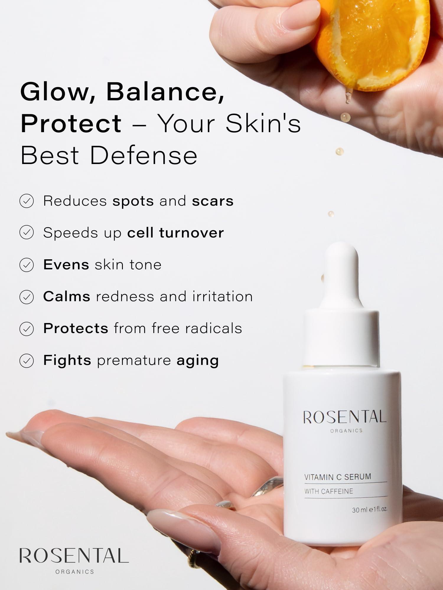 Rosental Rosental Organics Vitamin C Serum with Caffeine (30ml) - Hydrating Facial Serum - Against dark pigment spots and acne scars - Wrinkles - Brightening facial care - Natural Cosmetics - Made in Germany