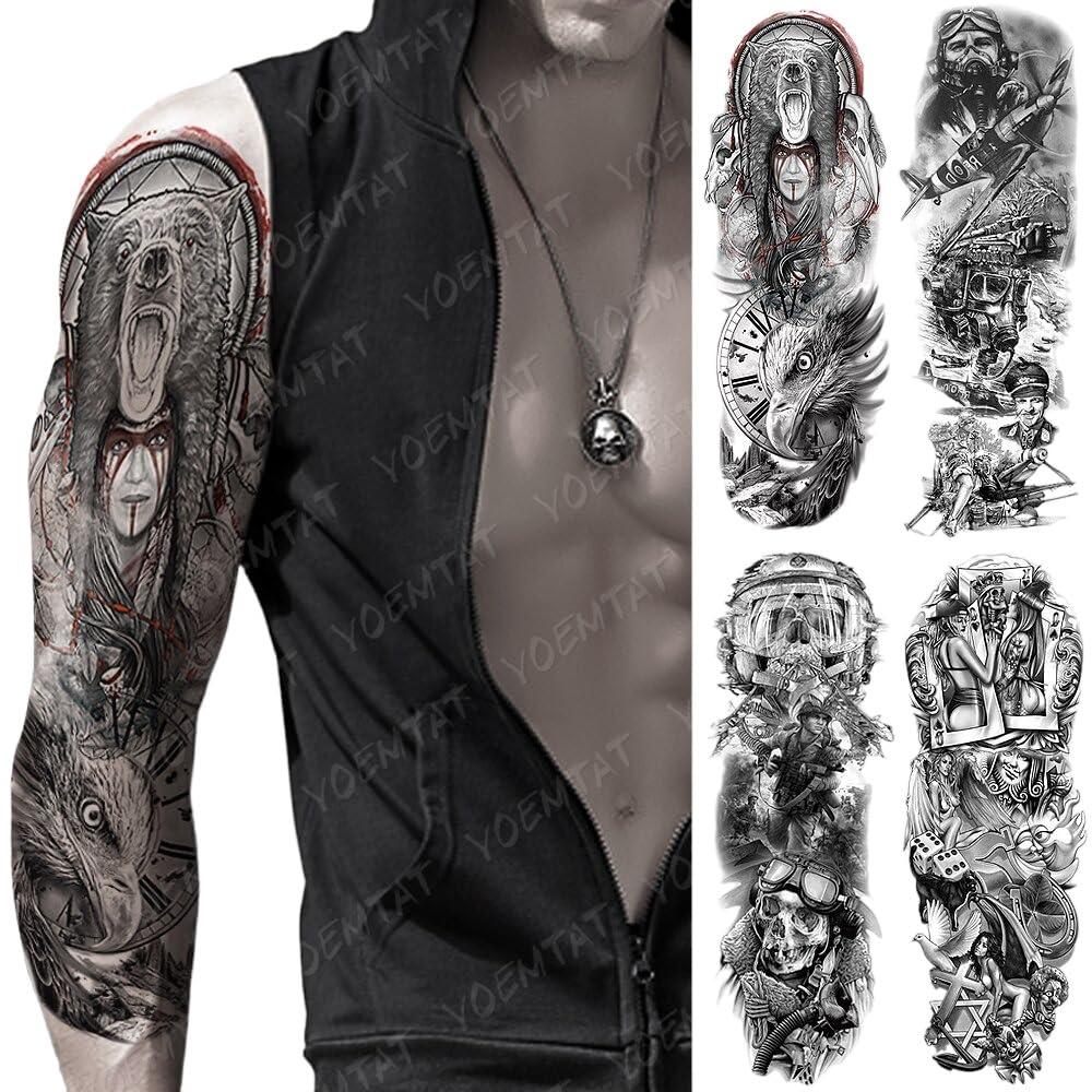 Generic Large Arm Sleeve Tattoo Bear Skull Eagle Shaman Waterproof Temporary Tatto Sticker Poker King Body Art Full Tatoo Women Men