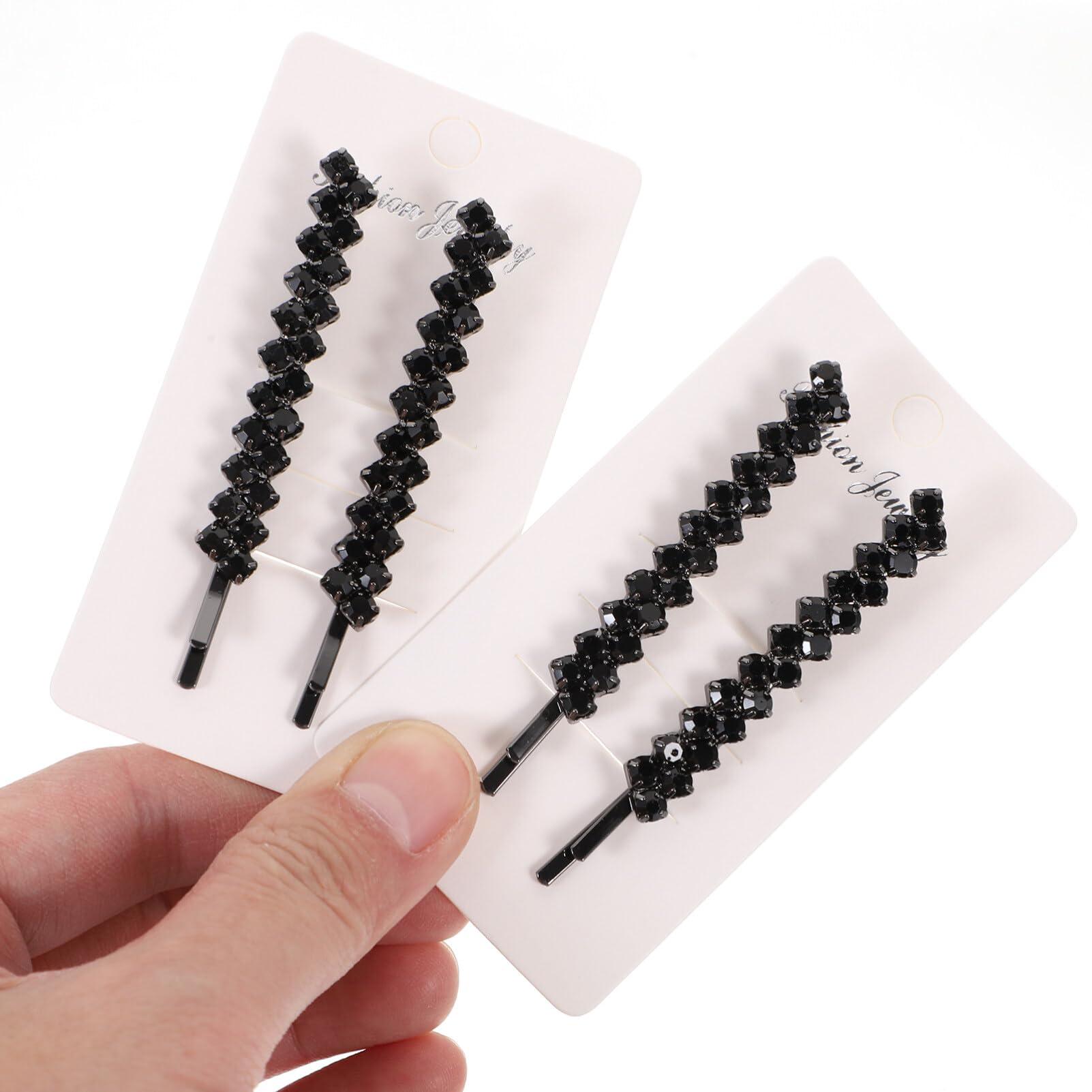 Uonlytech Uonlytech Hair Clips, 1 Set 2 Pairs Rhinestone Hair Barrette Pins Clear Crystal Hair Bobby Pin Accessories for Women - Black, Size 6x0.7cm, 4 Pieces
