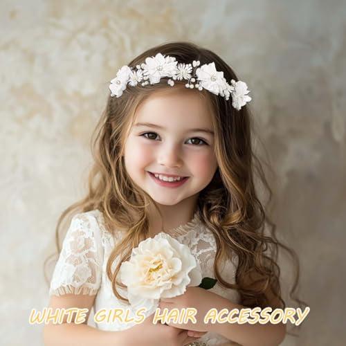 Campsis Campsis Flower Girl Headpiece White Princess Headband Pearl First Communion Hair Bands Wedding Birthday Party Hair Accessories for Women and Girls