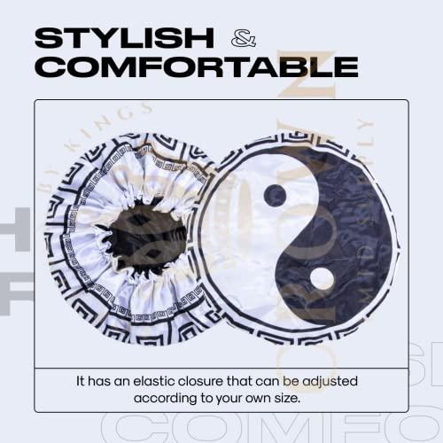 FOR KINGS. BY KINGS CROWN LMTD SUPPLY Silky Design Bonnet with Elastic Soft Band, Hair Braid Adjustable Women and Men Bonnets for Sleeping, Comfortable Satin Fabric Bonnet (Yin Yang)