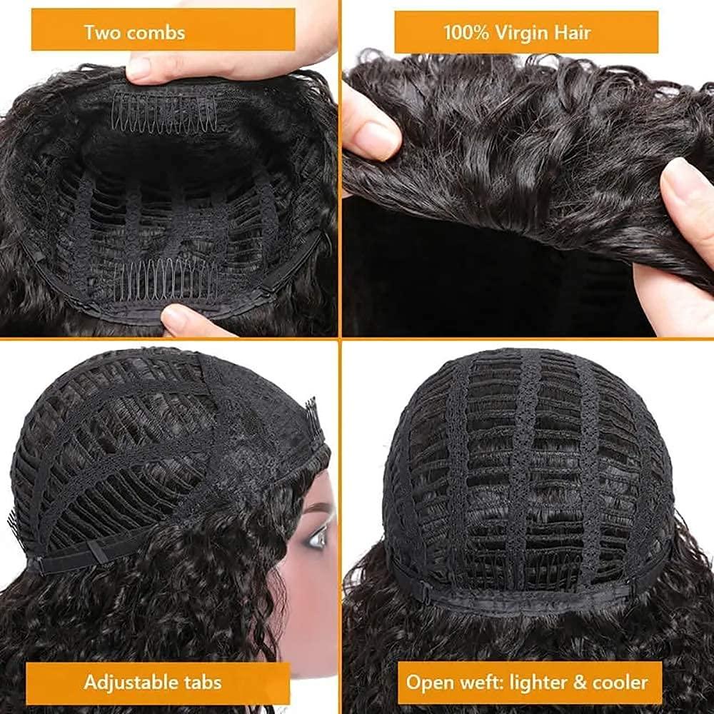 Nadula Nadula Hair Afro Kinky Curly Half Wigs Human Hair for African American Women, 100% Virgin Human Hair Headband Curly 3/4 Half Wigs Glueless Put and Go Beginner and Friendly 150% Density 14 Inch