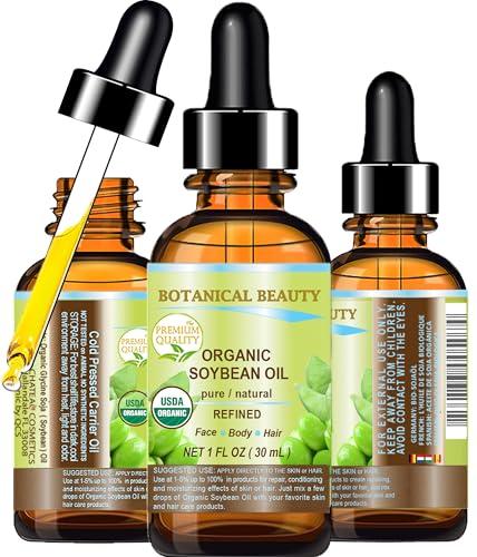 Botanical Beauty Organic SOYBEAN OIL 100% PURE Natural Refined Cold Pressed Carrier Oil for FACE, SKIN, BODY, HAIR, NAILS 1 Fl.oz.- 30 ml Skin Moisturize, Skin Nourishing by Botanical Beauty