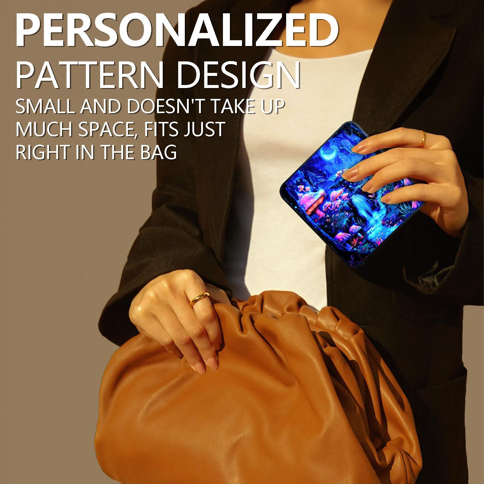 FXIANGWL FXIANGWL Folding Mirror Double Sided Mini Makeup Mirror, Small Makeup Mirror, Portable Mirror for Makeup, 2.8 x 2.29 inch with Black Card Holder(Neon Mushroom)