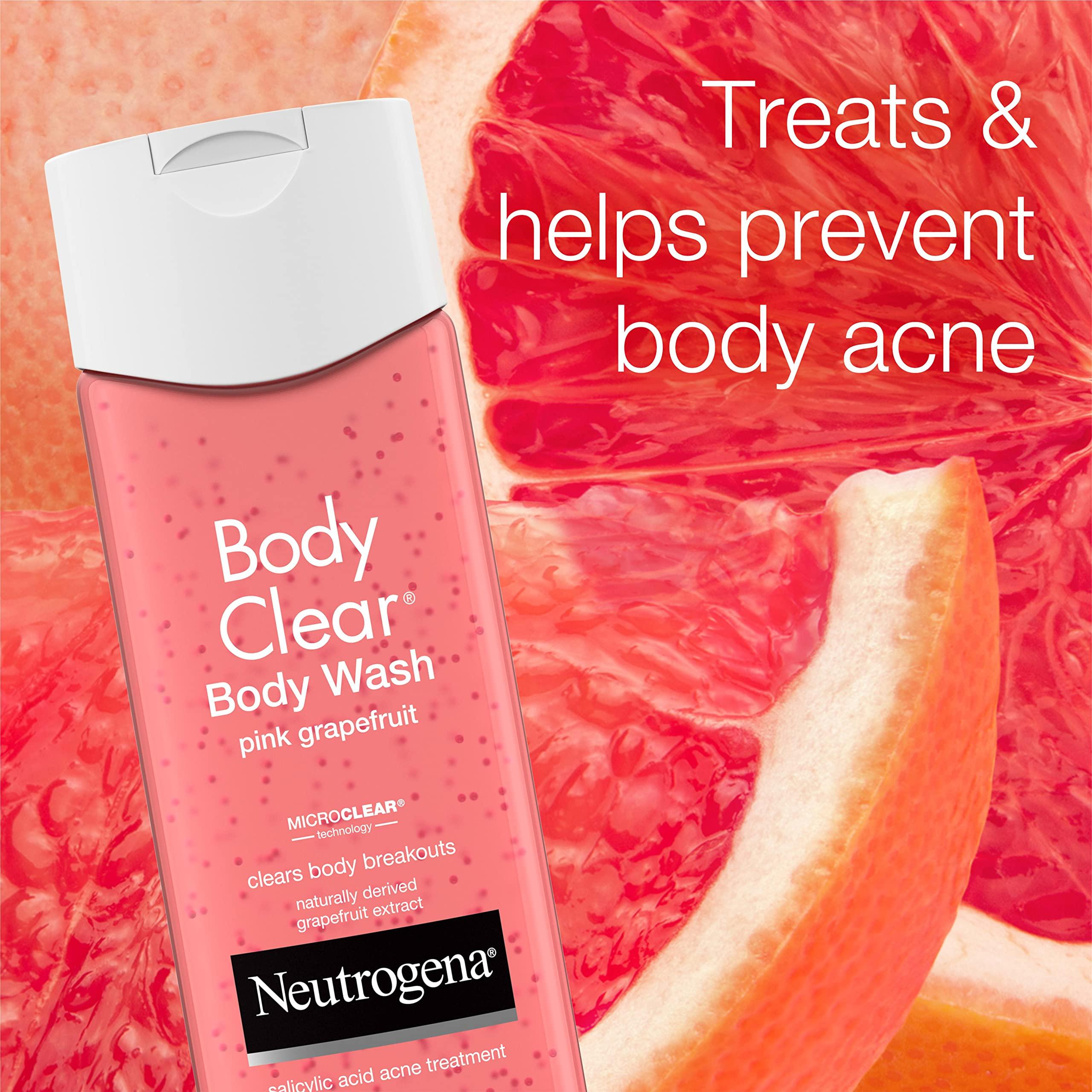 Neutrogena Neutrogena Body Clear Acne Treatment Body Wash with Salicylic Acid Acne Medicine, Pink Grapefruit Body Acne Cleanser to Prevent Breakouts on Back, Chest & Shoulders, 8.5 fl. oz, 3 Pack