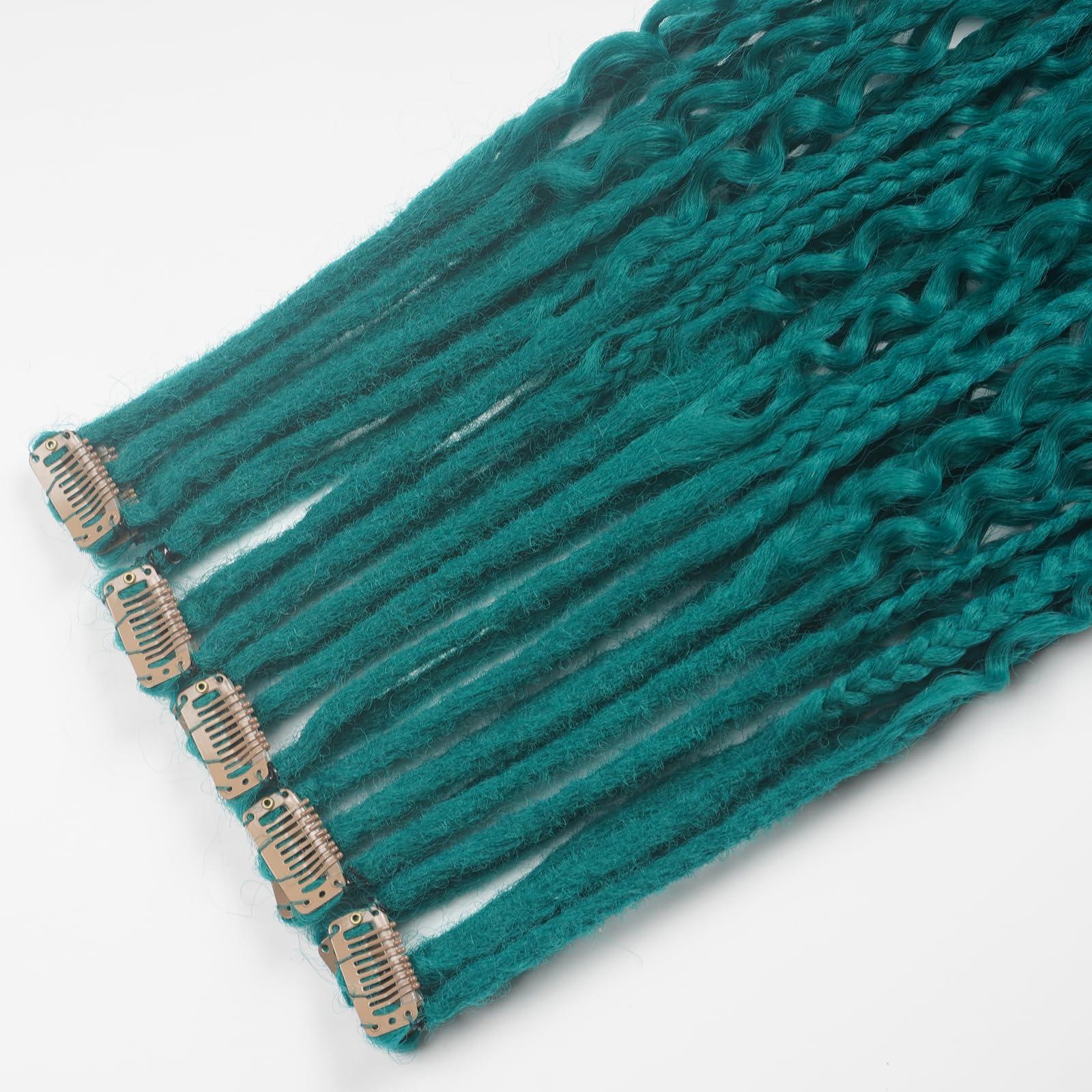 Kyriena Kyriena 24 inch 5PCS Boho Dreadlock Extensions Clip In, 5 Clips with 15 Strands SE Curly Dreads with Box Braid Castleton Green Synthetic Crochet Bohemian Styles Dreads for Woman