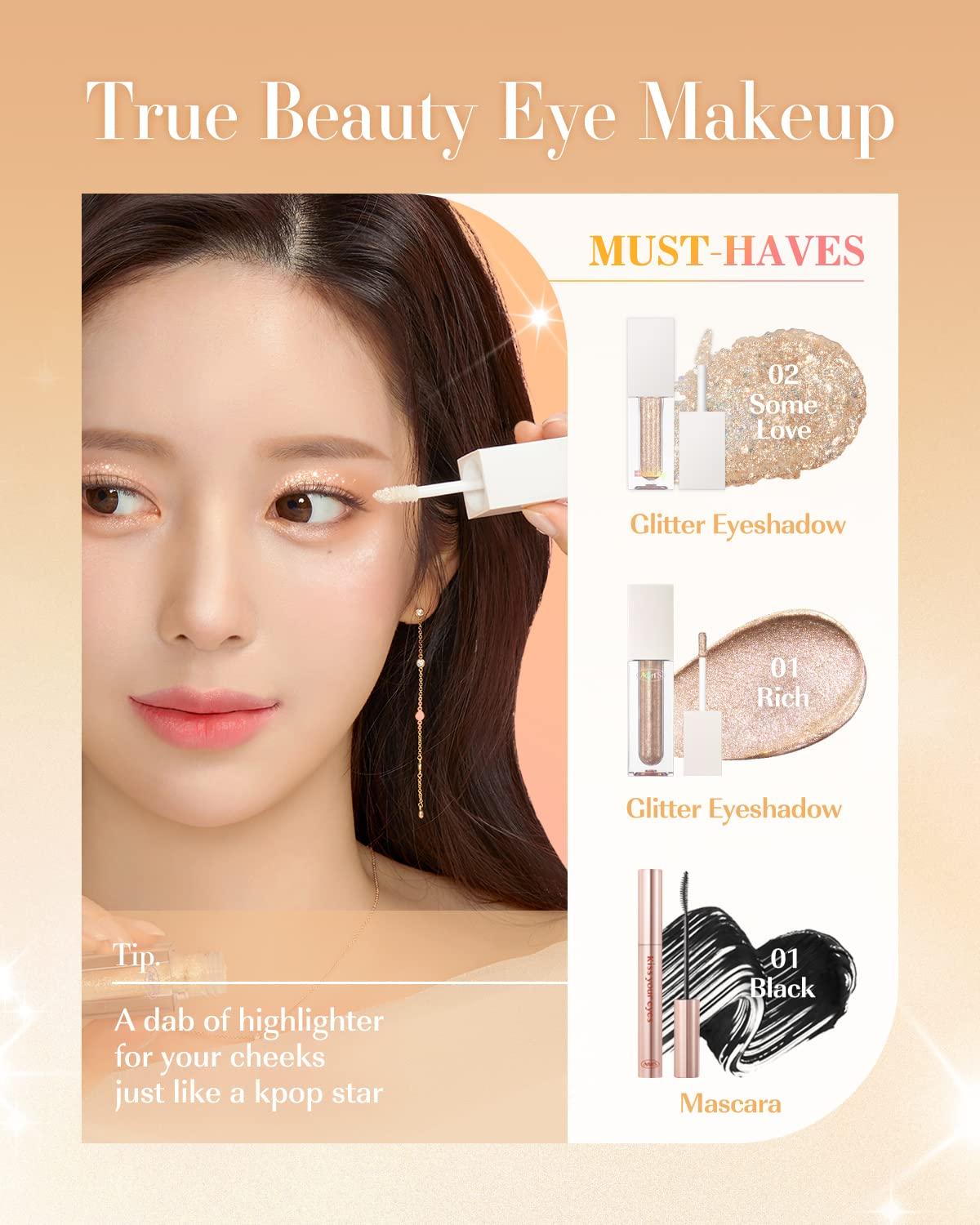 AMTS AMTS Webtoon True Beauty - 02 Some Sweet Glitter | Liquid Pink Gold Chunky Glitter Eyeshadow | Highlighter, K-Drama Korean Makeup, Highly Pigmented, Long Lasting Shimmer (Some Sweet)