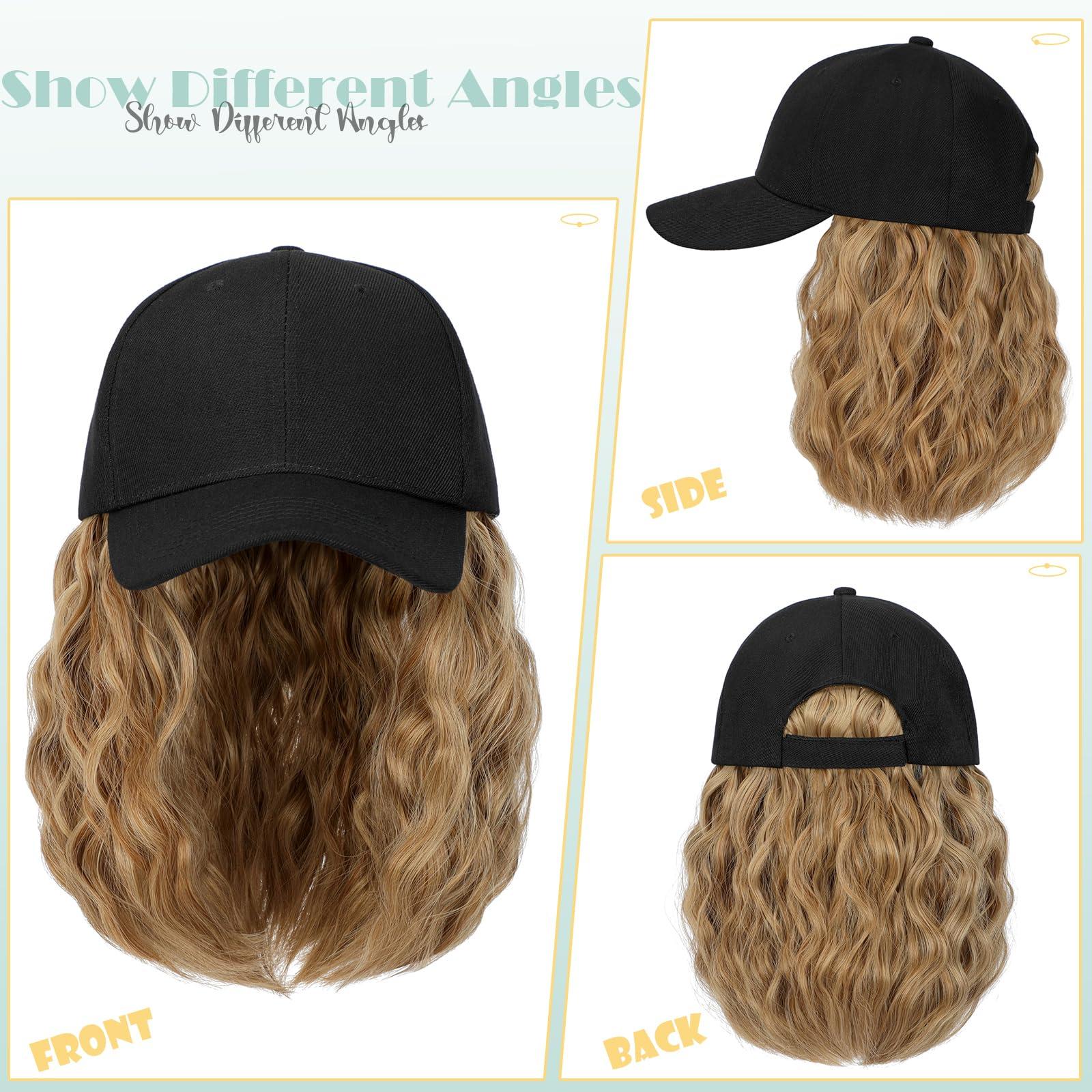 Lansigreen Lansigreen Hat Wig for Women Baseball Cap with Hair Extensions Adjustable Hat Attached 15\" Short Curly Hairpieces Synthetic Wig Ash Blonde Mix Ginger Brown