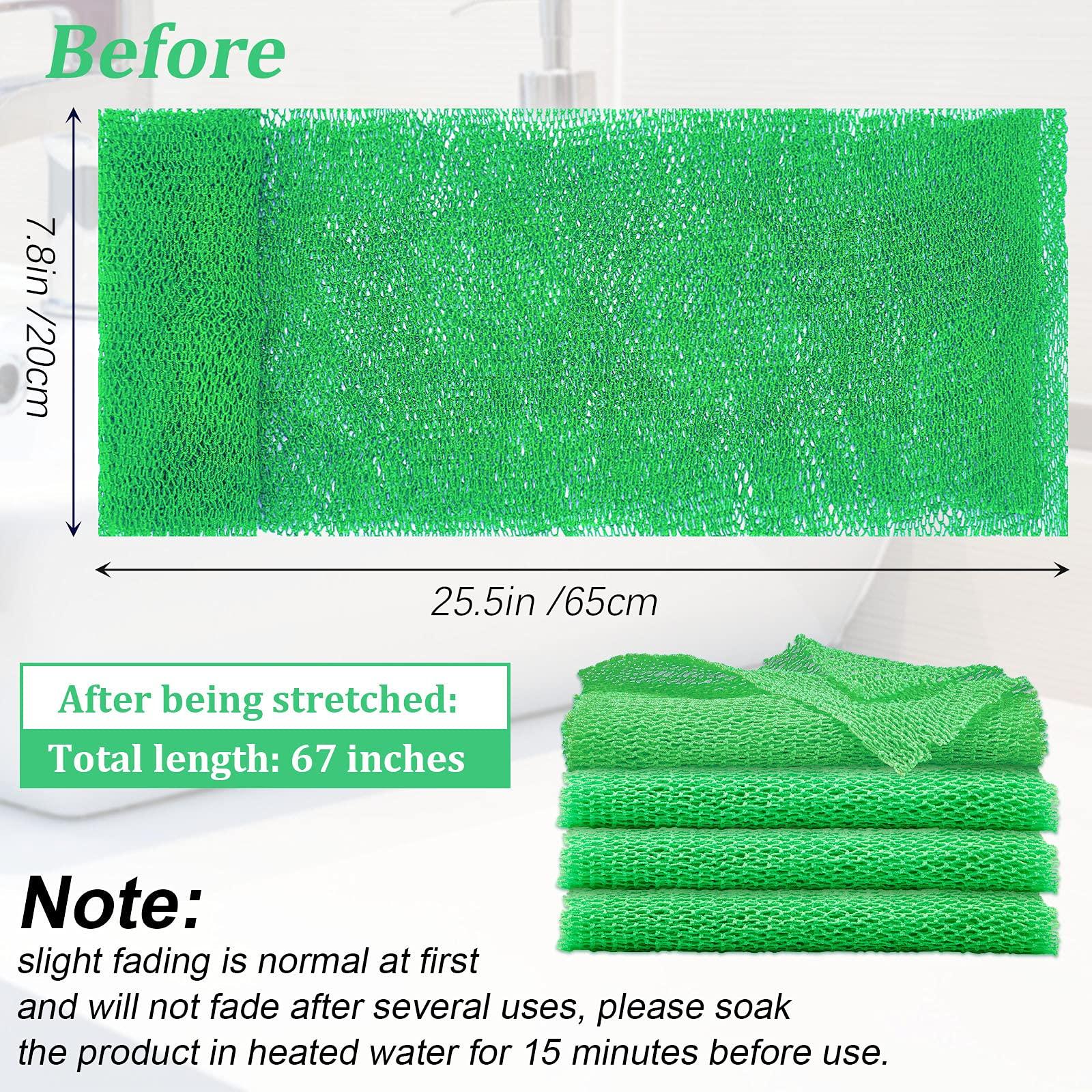 Boao 4 Pieces African Net Bath Sponge African Exfoliating Long Net Sponge Exfoliating Shower Body Scrubber Skin Smoother for Daily Use(Green, 25.6 x 7.9 inch)