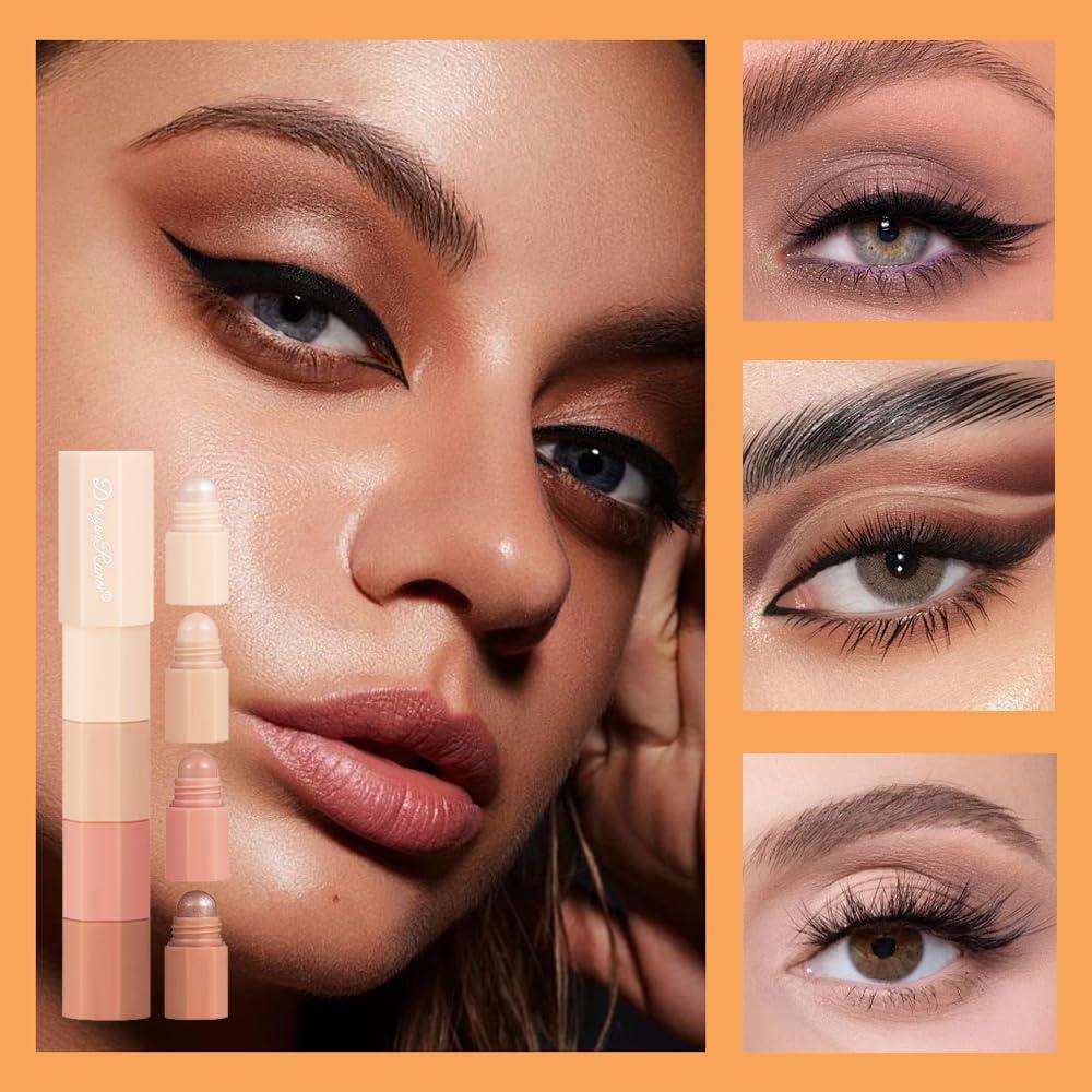 Blopuivo Blopuivo 4-in-1 Nude Cream Eyeshadow Stick,Matte Eye Shadow Face & Eye Highlighter Pen Matte Nude Eye Makeup, Highly Pigmented Eyeshadow (B)