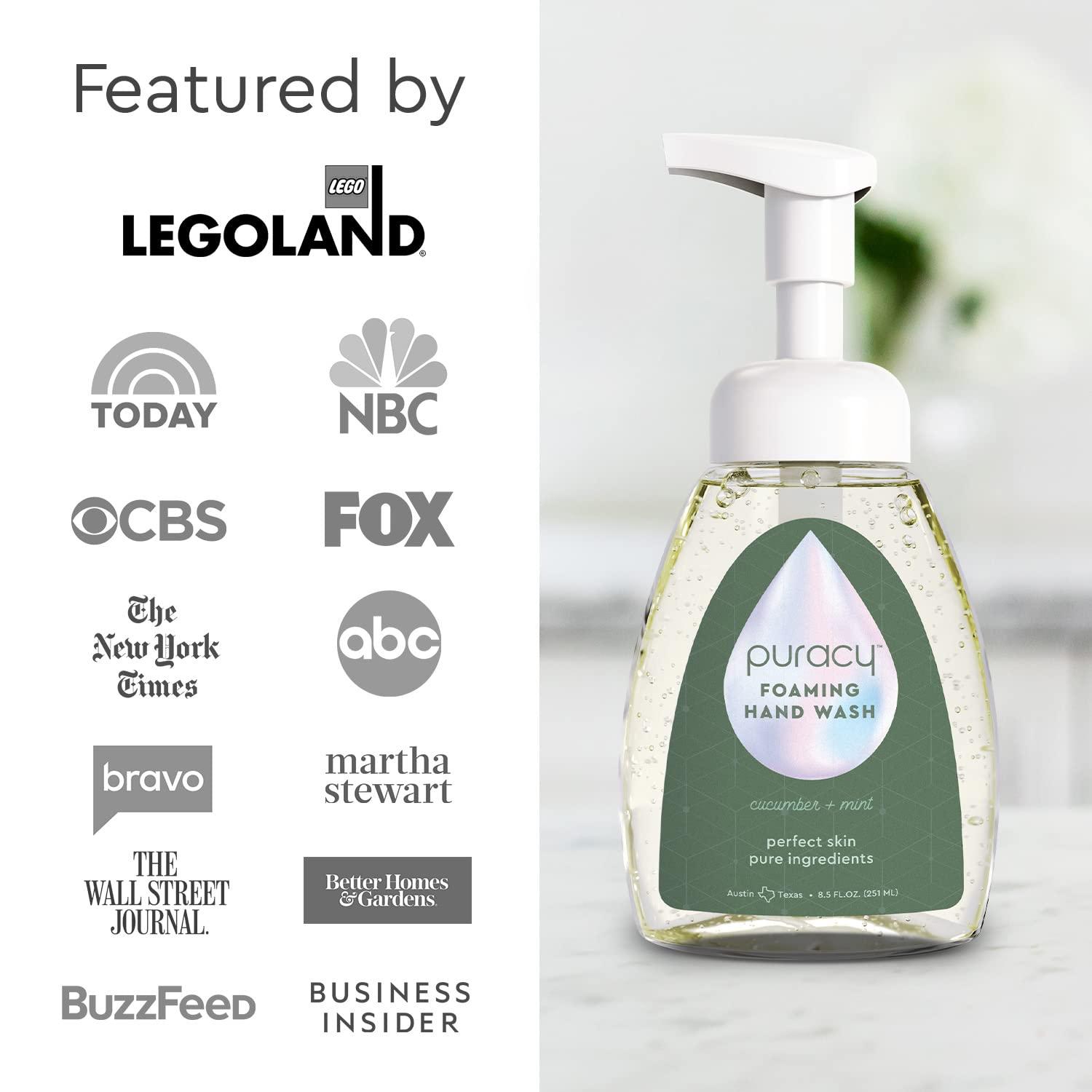 Puracy Puracy Foaming Hand Soap - Plant-Powered Natural Hand Soap As Seen on TikTok, Non-Toxic, Sulfate-Free Liquid Soap, Moisturizing Foam Handwash Liquid (Cucumber & Mint, 12 fl oz, 3-Pack)