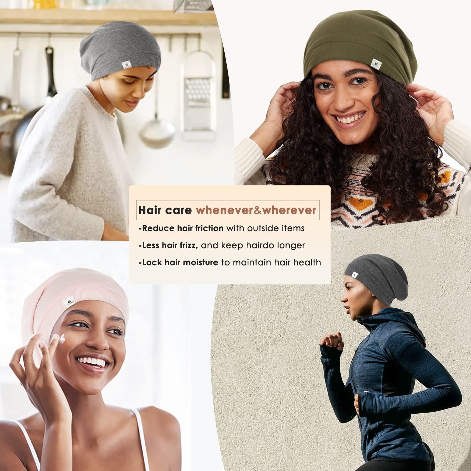 YANIBEST YANIBEST 100% Mulberry Silk Lined Sleep Cap Silk Bonnet for Sleeping - Orange Hair Cover Bonnet for Natural Hair Adjustable Slouchy Beanie Hat