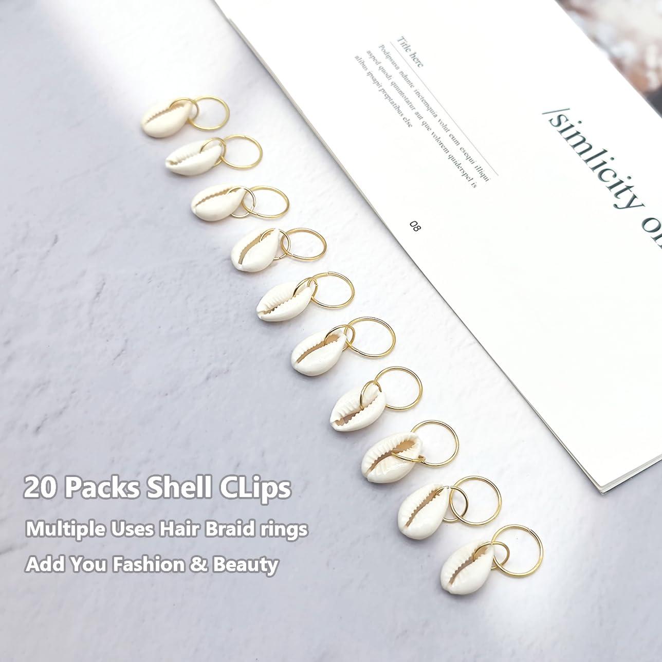 Sopopal 20 Pack Shell Hair Clip, Cowrie Shells for Hair for Women Seashell for Hair Braids DIY Sea Shell Gold Hair Rings Accessories