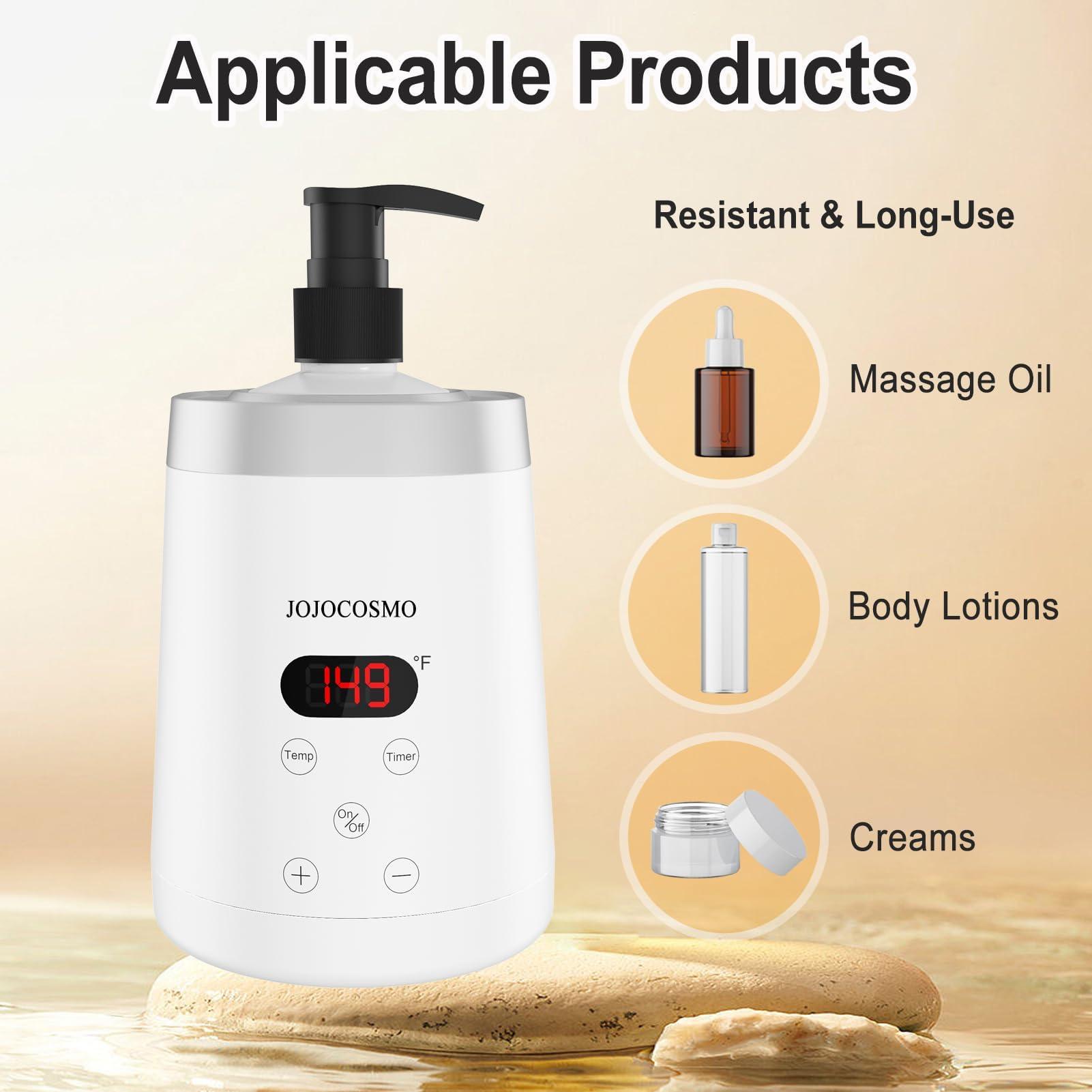 JOJOCOSMO JOJOCOSMO Massage Oil Warmer Bottle Professional Massage Lotion Heater for SPA, Automatic Warmer Heated Oil Lotion Cream for Salon, Home, with Two Oil Bottle Dispenser (White)