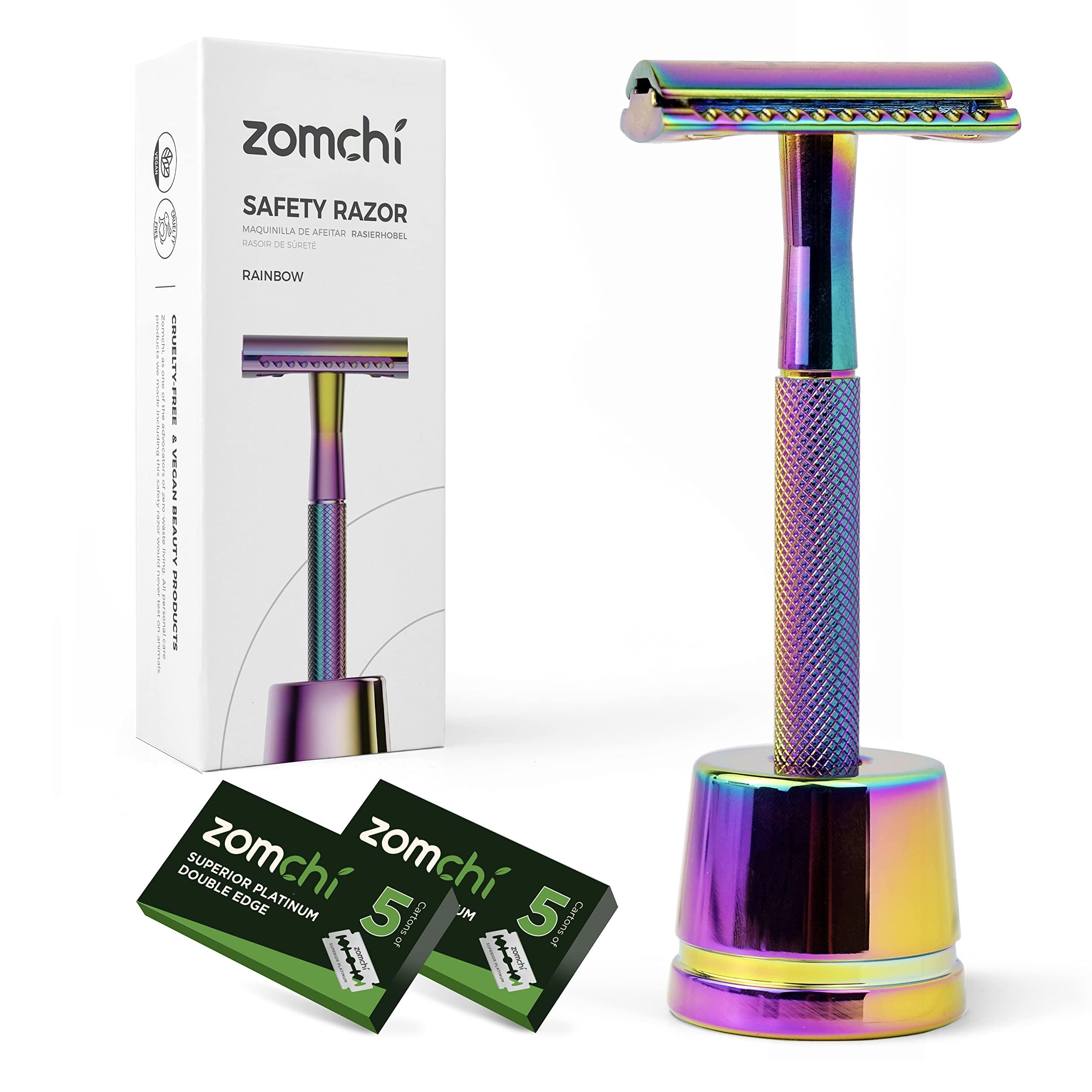 ZOMCHI Safety Razor for Women,Safety Razor with 5 Blades,Women Razor with a Delicate Box,Free of Plastic (Stand Style Rainbow Razor)