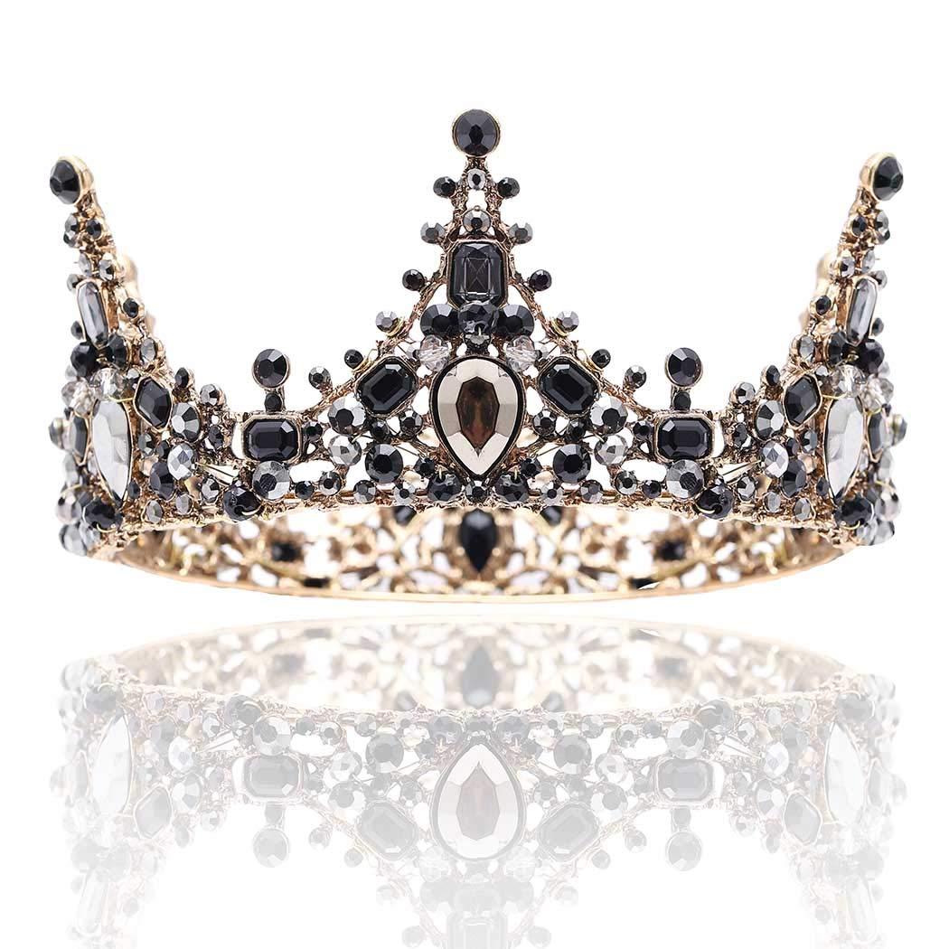 Barode Barode Baroque Rhinestones Black Bride Wedding Crowns and Tiaras Shining Dainty Charm Prom Queen Crowns Bridal Hair Accessories for Women