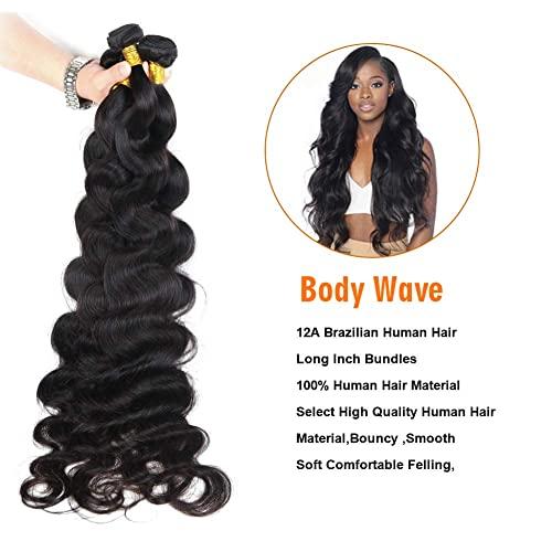 YAREESONG Human Hair Bundle 34 inch Brizilian Hair Bundle Body Wave Bundle 12A Unprocessed Remy Hair Single Bundle Brazilian Body Wave 1 Bundle (Natura black)