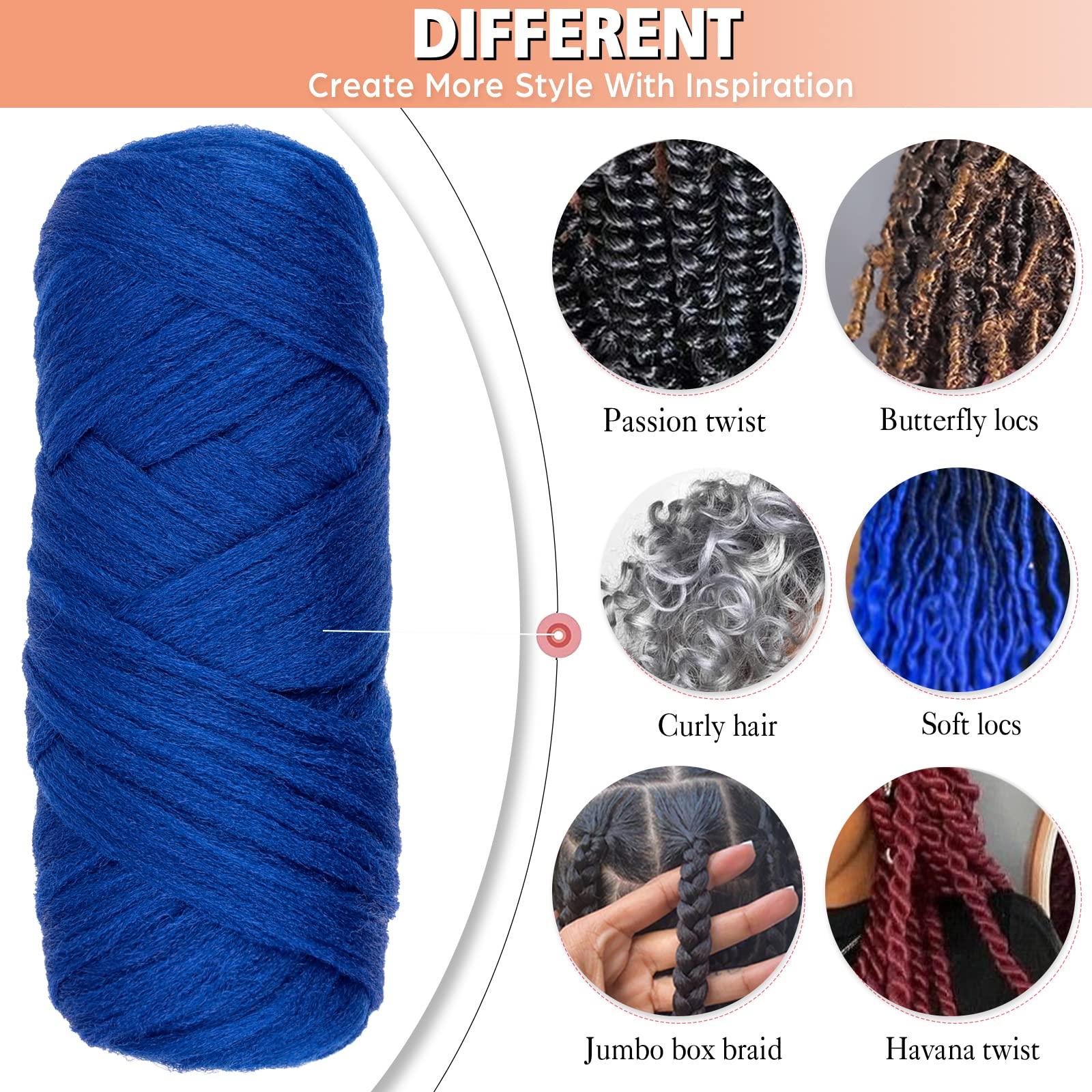 RuiYok RuiYok 4 Pcs Blue Brazilian Wool Hair for Braids Acrylic Hand Knitting Yarn for Braiding Hair Extension Faux Locs African Crochet Braid(#Blue)