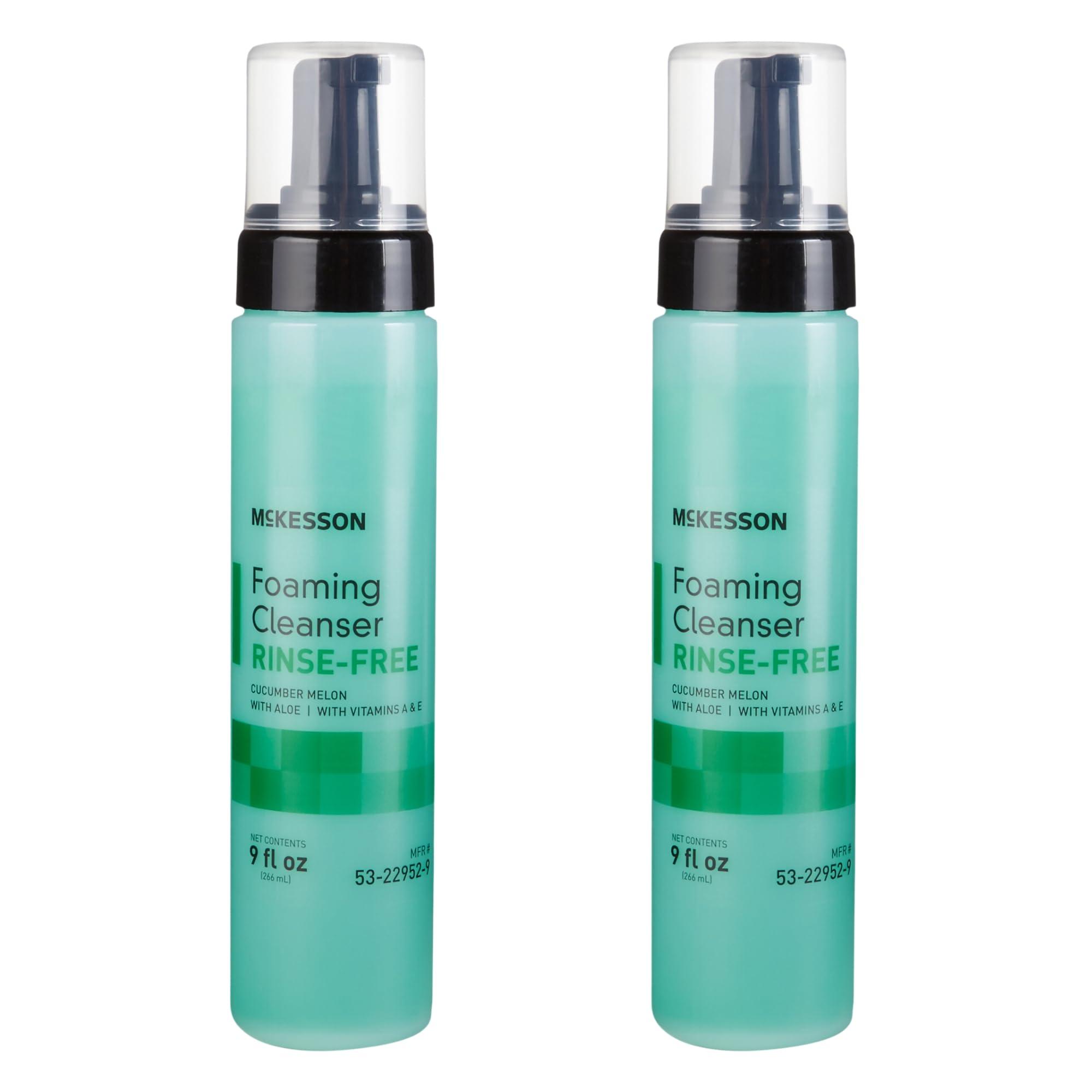 McKesson McKesson Rinse-Free Foam Cleanser with Aloe, 9 oz [2 Count] Vitamin A and E - Body Wash & Shampoo for Elderly, Hospital Grade, Cucumber Melon