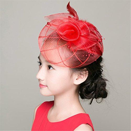 Aimeely Aimeely Children Girls Lady Feather Net Hat Veil Vintage Hair Accessories with Clip Red