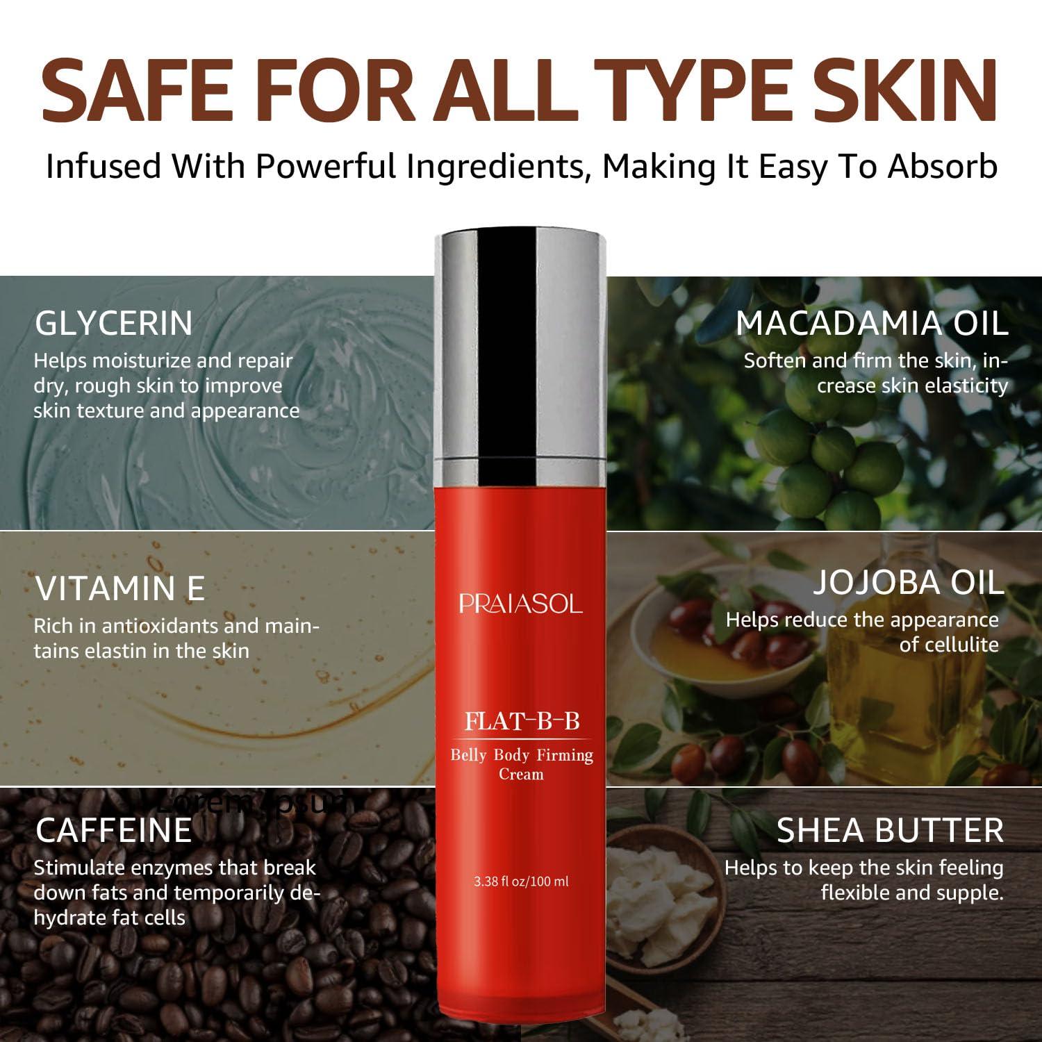 Praiasol Praiasol Moisturizing Belly Firming Cream: Firming Cream for Loose Skin - Skin Tightening Cream for Stomach, Arms, Belly, Thighs and Butt 100 ml