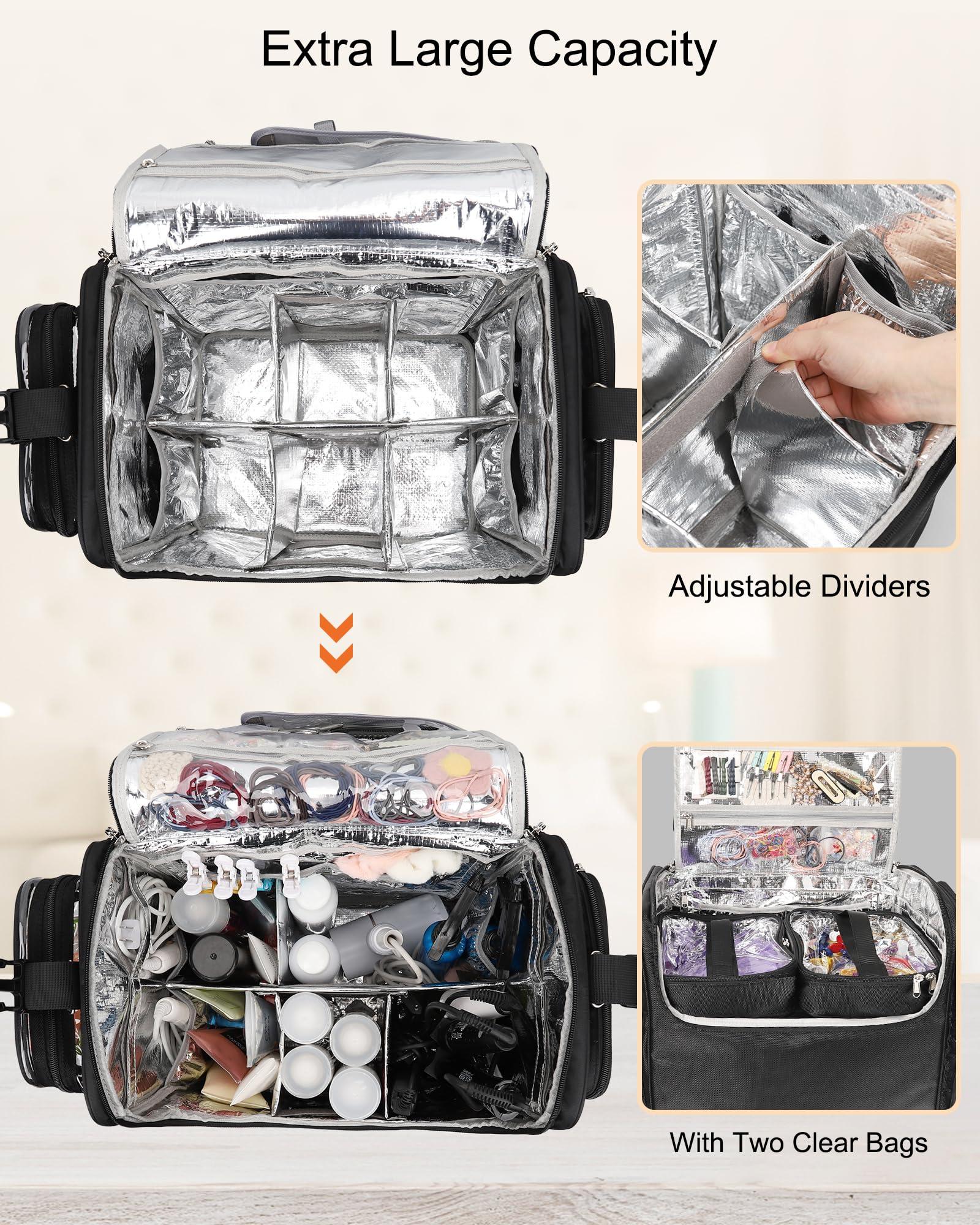 Relavel Relavel Hairstylist Rolling Case with Extra Large Makeup Case with Plastic Dividers, Hairstylist Traveling Bag with 4 Wheels, Heat Insulation Full Layer, Travel Makeup Train Case Makeup Artist Bag