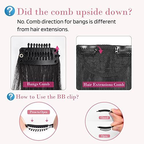 REECHO REECHO Long Side Air Bangs, Wavy Curly Clip in Curtain Bangs Front Side Bangs Face-Framing Highlights for Women Daily Use 2 PCS Set Long Temples-Black Brown