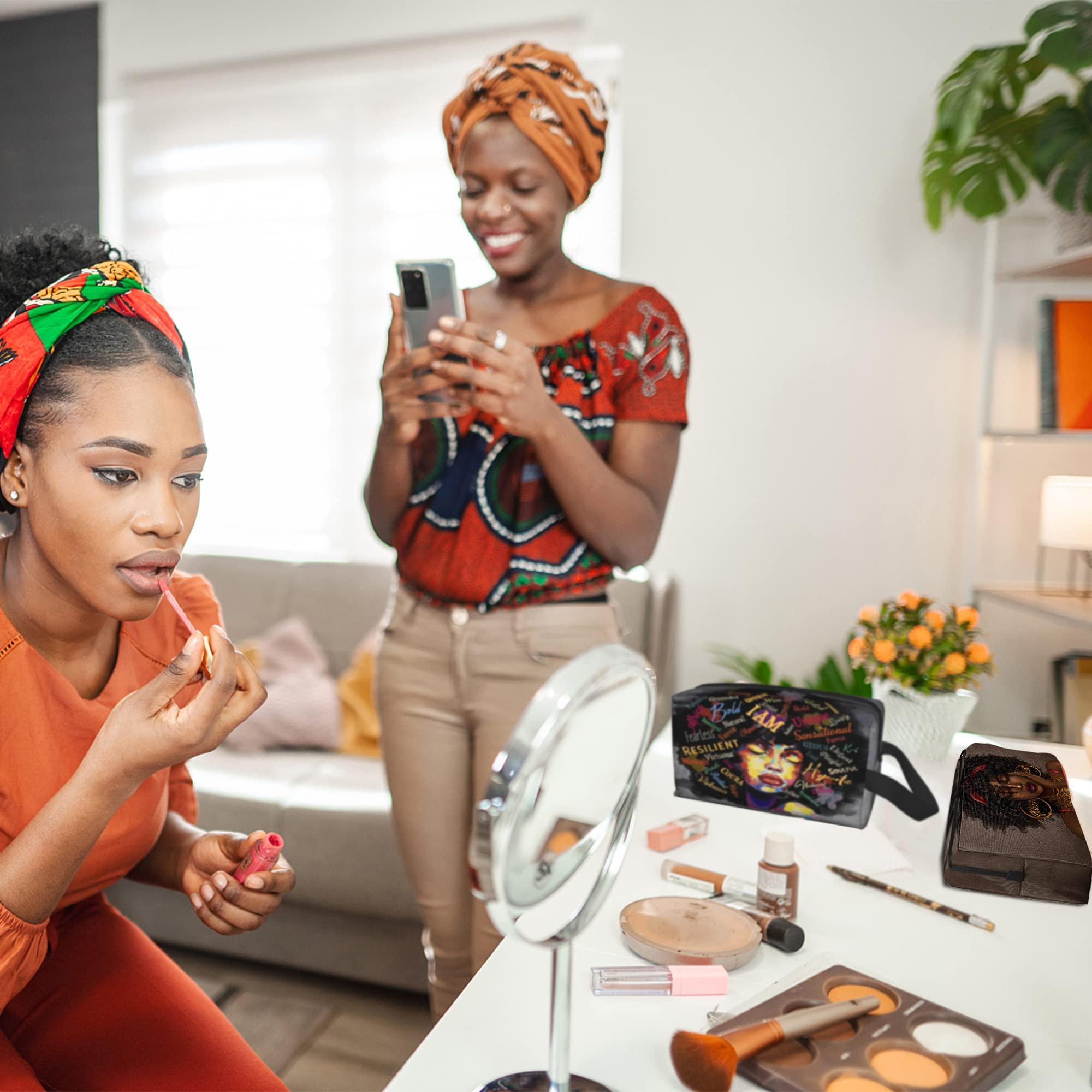 Fzryhaika Fzryhaika African American Makeup Bag, Black Women Cute Cosmetic Bag Waterproof Travel Toiletry Bag Organizer for Accessories (Style-9, One Size)