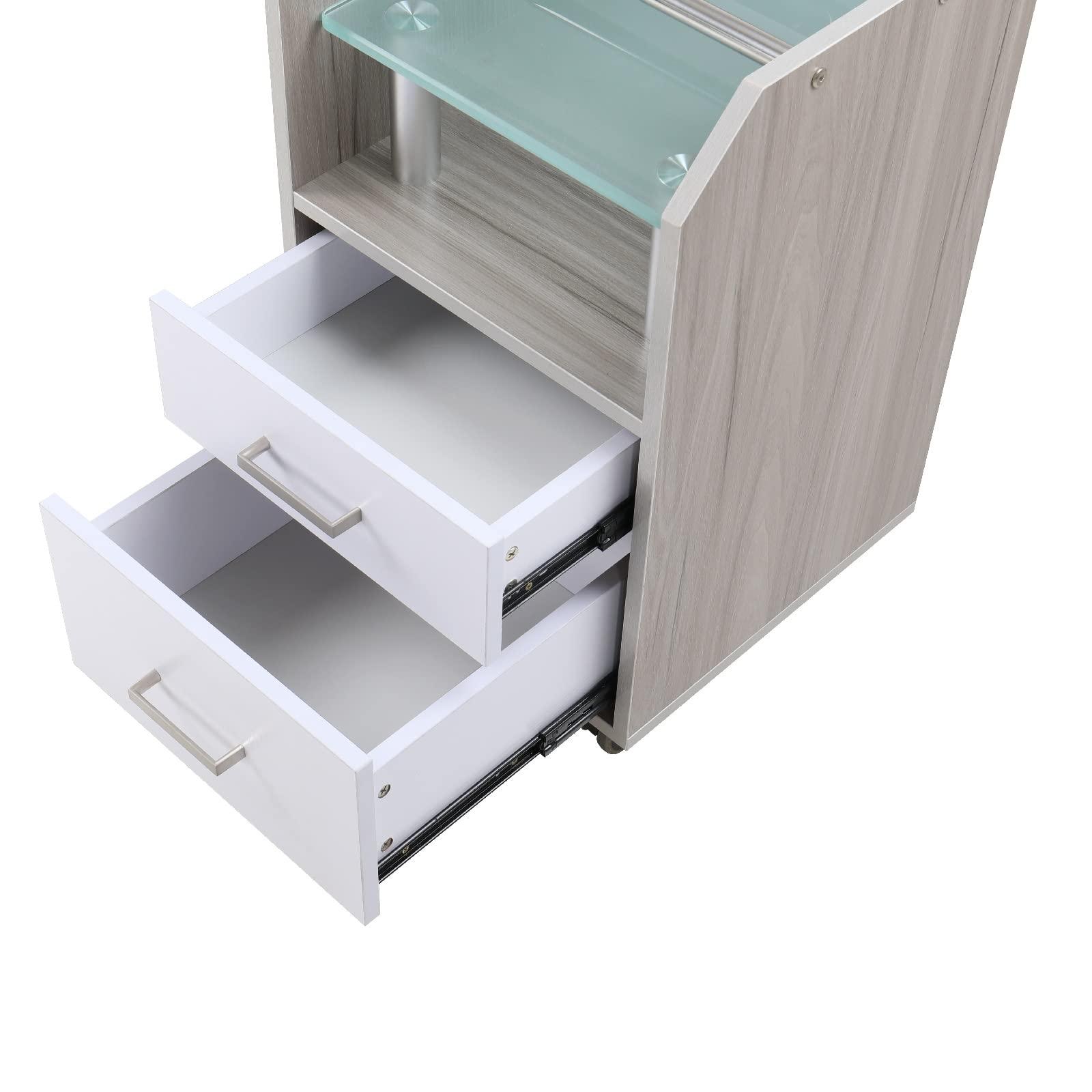 DERMALOGIC Glass Glow Pedicure Trolley Light Wood Cart for Nail Salon Furniture & Equipment