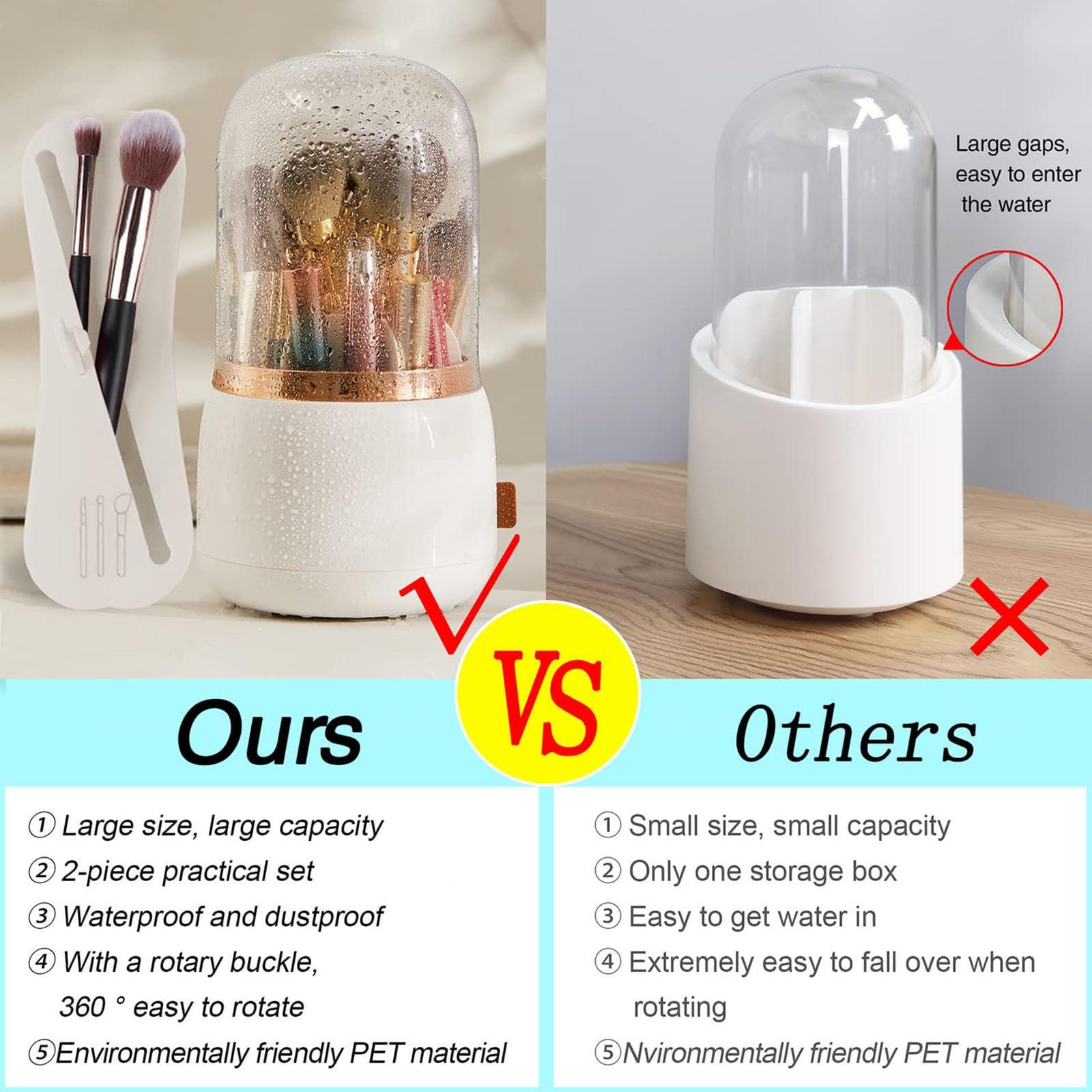 VIDECOR VIDECOR Makeup Brush Holder,360 Rotating Acrylic Makeup Brush Organizer with Lid,Spinning Makeup Storage Container,B