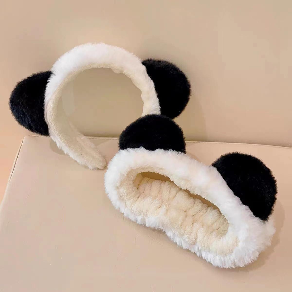 VASANA VASANA Panda Ears Headband and Hair Hoop Sets Cute Coral Fleece Elastic Hairband Washing Face Spa Mask Hair Wraps Beauty Skincare Animal Headband for Girls Women