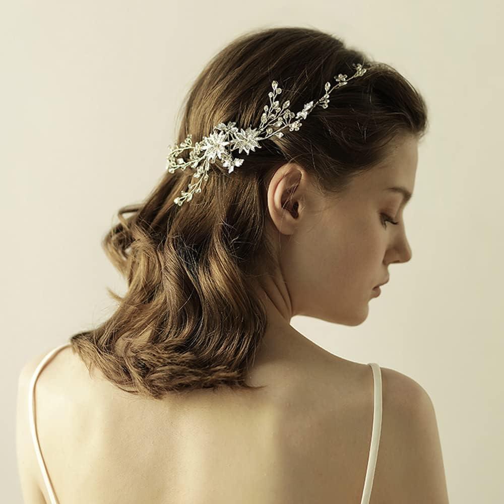Asphire Asphire Handmade Bridal Crystal Floral Headband with Comb Rhinestone Flower Hair Band Elegant Women's up-do Hair Piece Bridesmaid Headpiece for Wedding, Gold