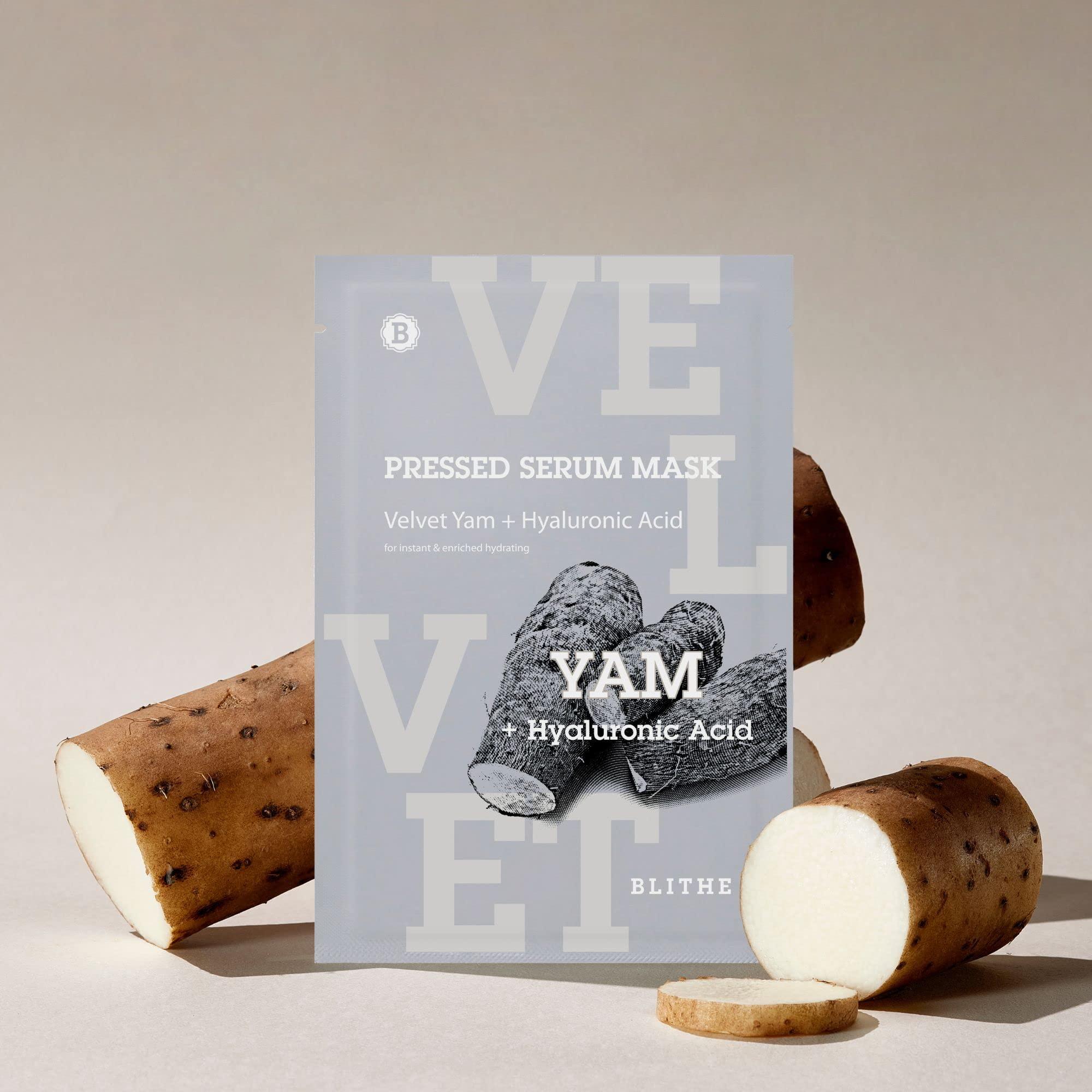 BLITHE BLITHE Replenish & Plump Bundle Set for Dry Mature Skin - Korean Skin Lifting Duo Self Care Gifts for Women for Anti-Aging (Pressed Serum Tundra Chaga, Velvet Yam Sheet Mask 5-Pack)