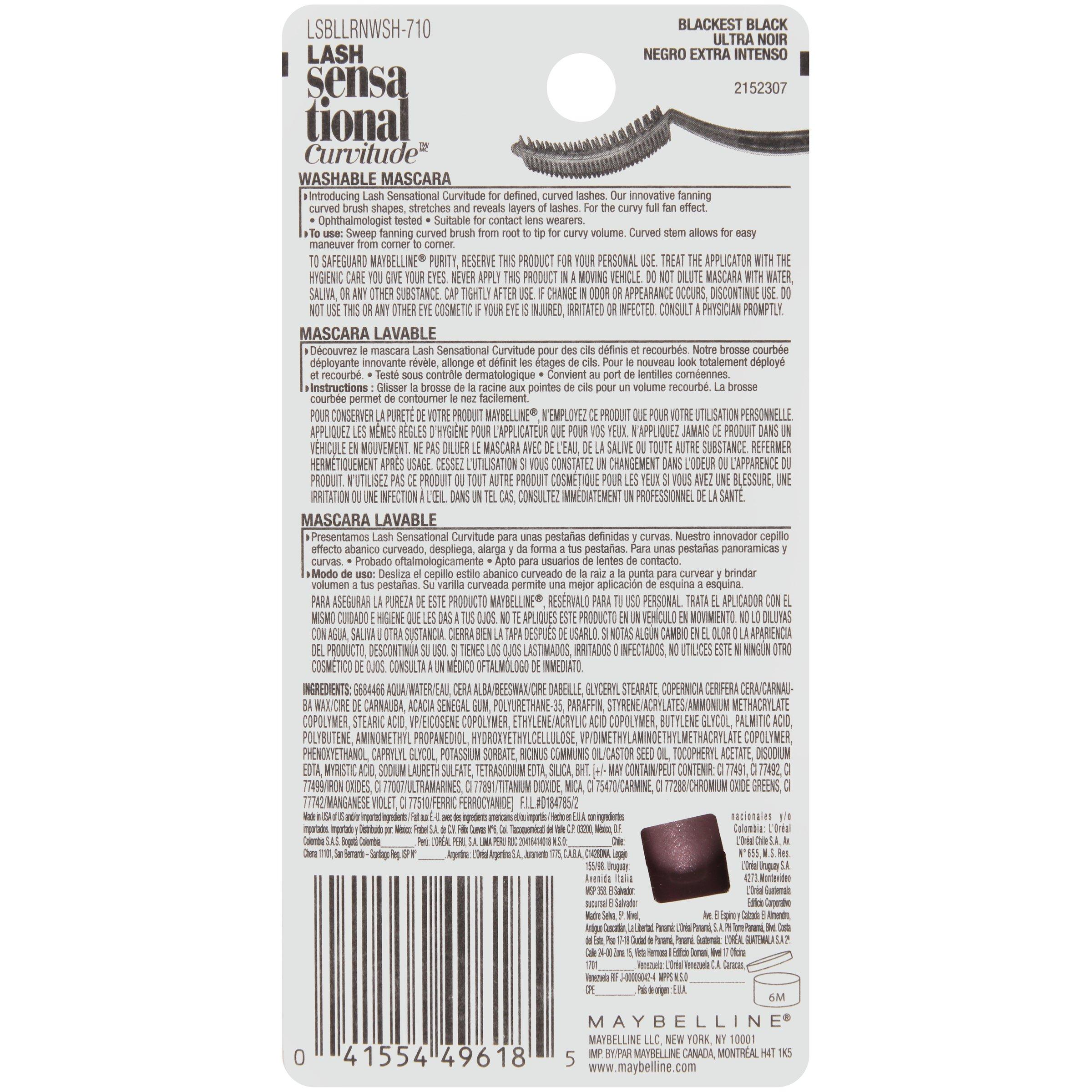 Maybelline New York Maybelline New York Lash Sensational Curvitude Washable Mascara, Blackest Black, 0.33 fl. oz.