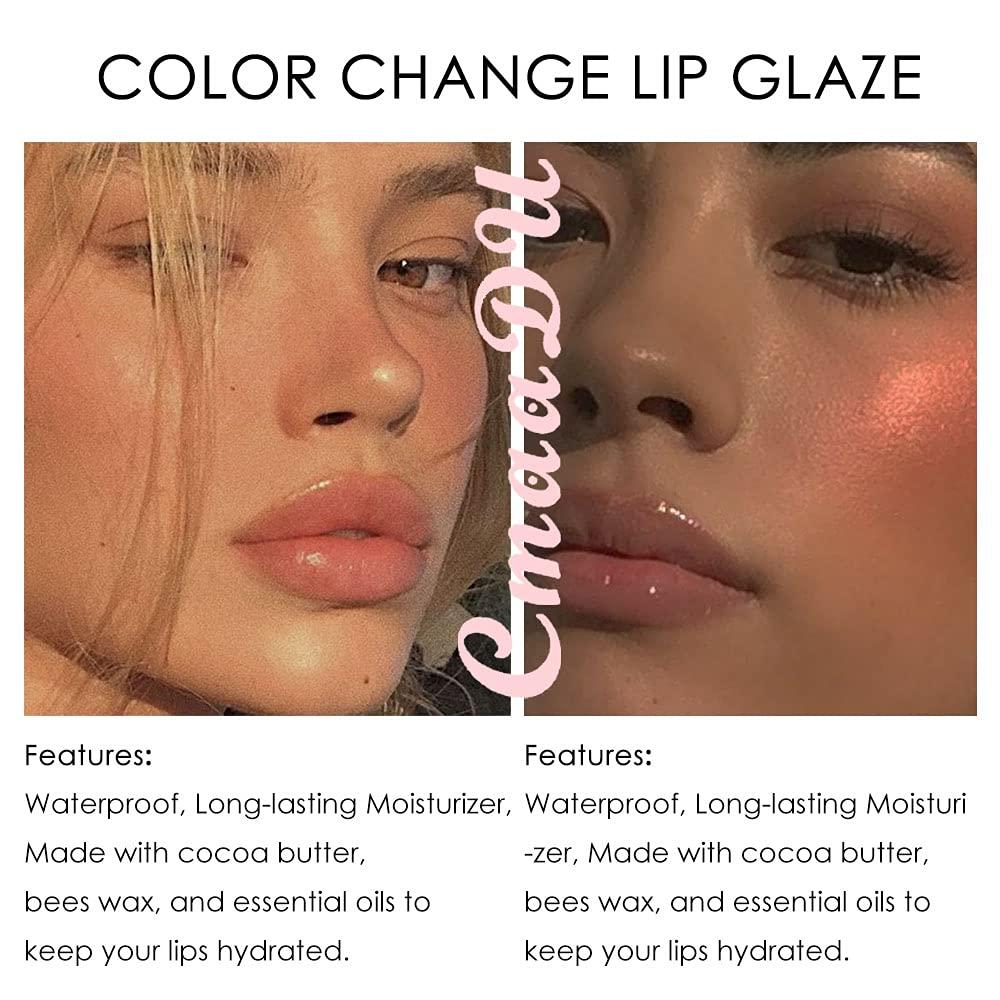 BINGBRUSH BINGBRUSH 2 Pcs Color Changing Lip Gloss Lip Oil Tinted, Pink Magic Mood Lipstick,Temperature Color Change Lip Stain Lip Balm, Longlasting Lips Will Not Dry Out