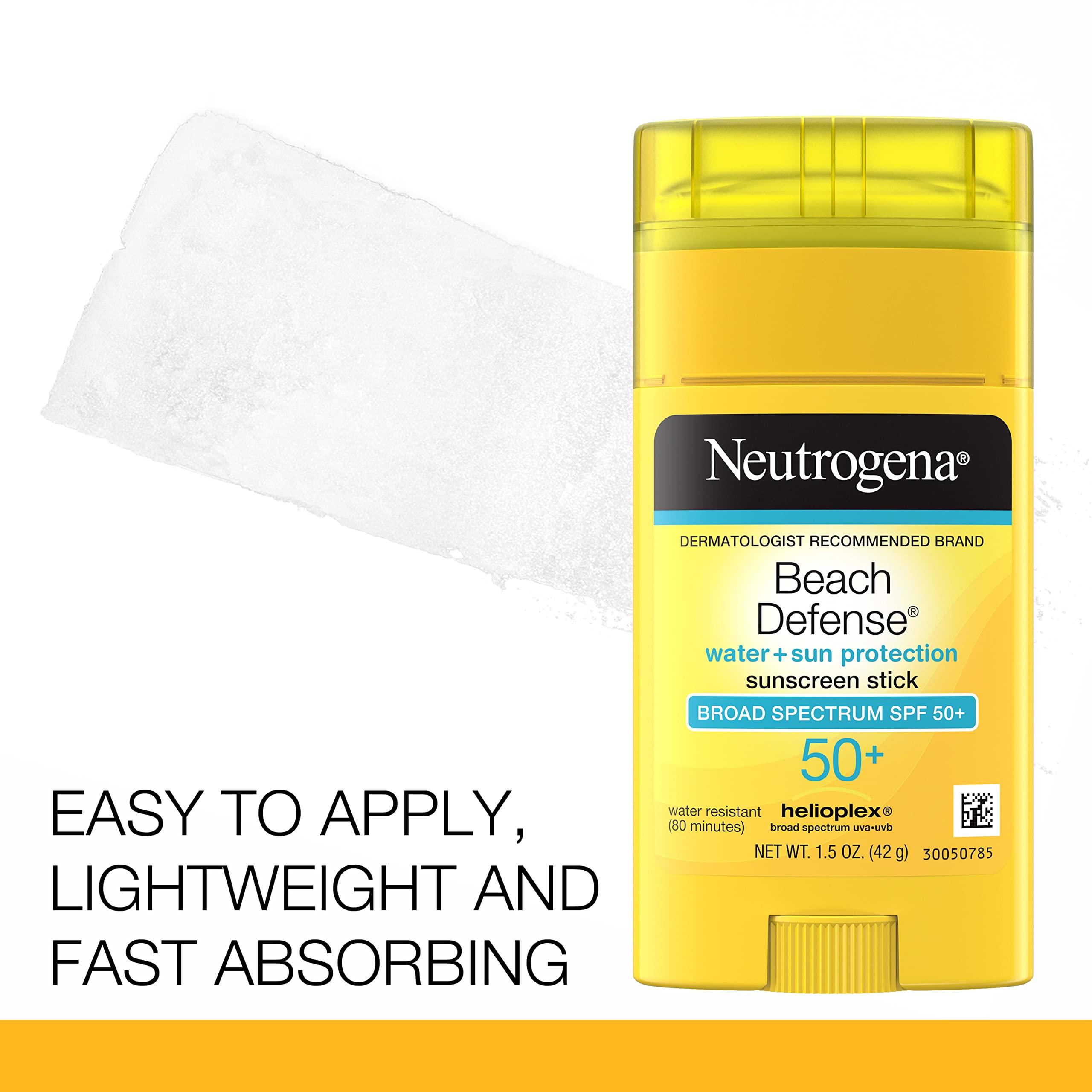 Neutrogena Neutrogena Beach Defense Water-Resistant SPF 50+ Sunscreen Stick, Broad Spectrum UVA/UVB Protection, PABA- & Oxybenzone-Free Face & Body Sunscreen Stick, Hands-Free Application, 1.5 oz
