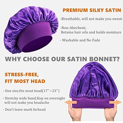 Himoswis Silk Bonnet for Men,Sleeping Bonnet for Curly Hair Men,Hair Bonnet Men for Sleeping,Matching Bonnets and Durags Set E-Purple