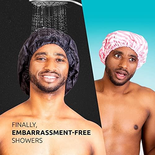 HAIRSOME 2 Premium Men Shower Cap For Dreadlocks, Braids, Curls, Locs, Curly Hair. Large, Double-Sided, Waterproof, Reusable shower cap for mens hair. Terry cloth lined, elevated, sleek looking shower caps